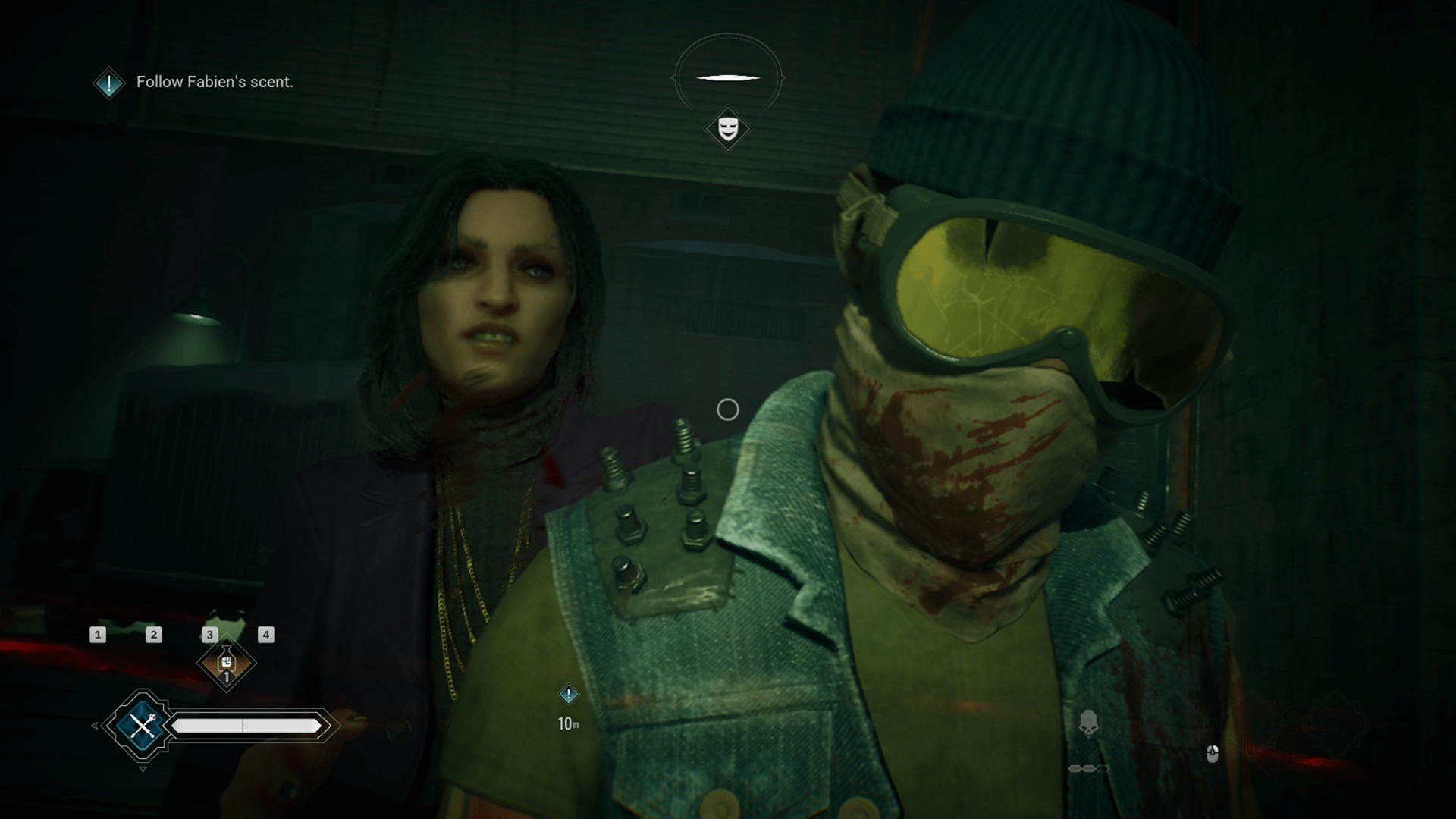 Вентру Файр убивает человека в очках, бандане и джинсовой куртке с шипами в Vampire; The Masquerade - Bloodlines 2