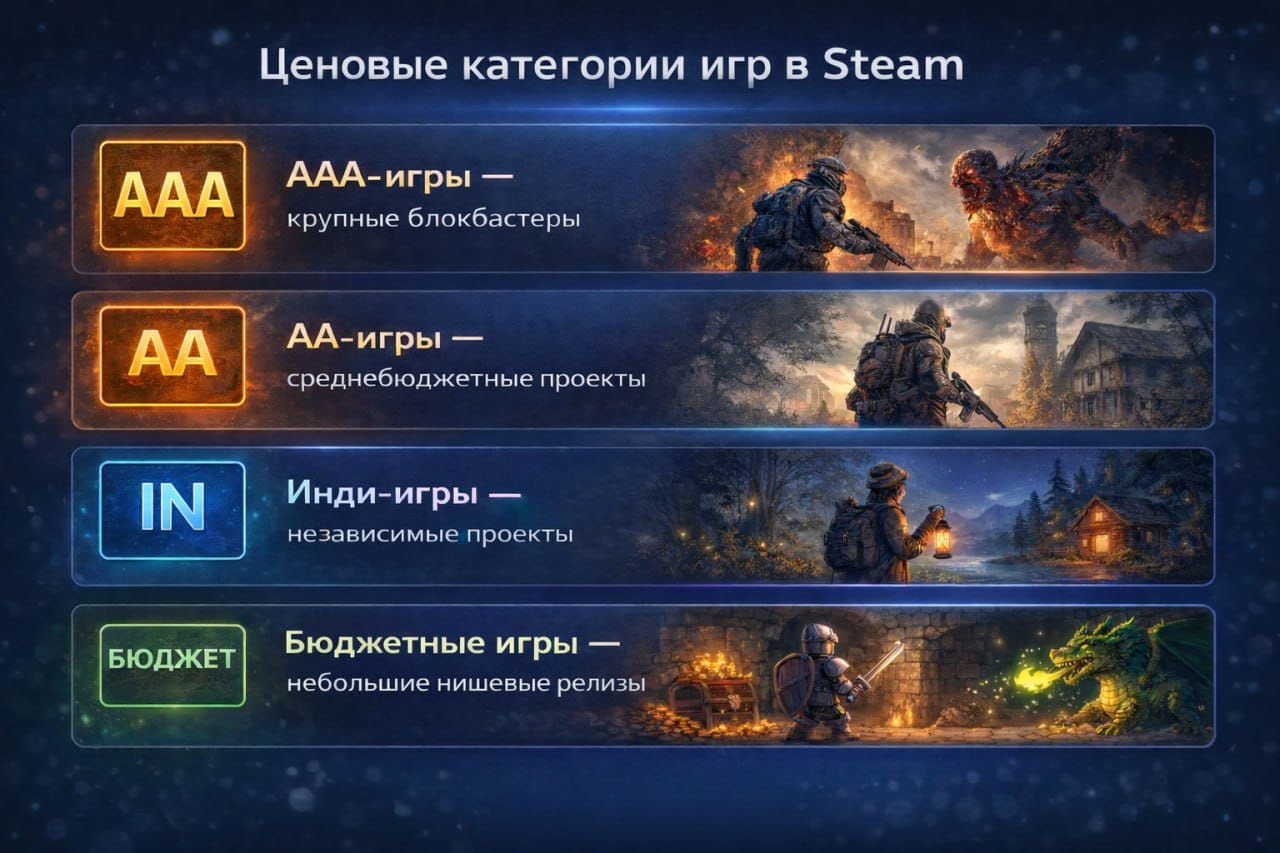Ценовые категории игр в Steam