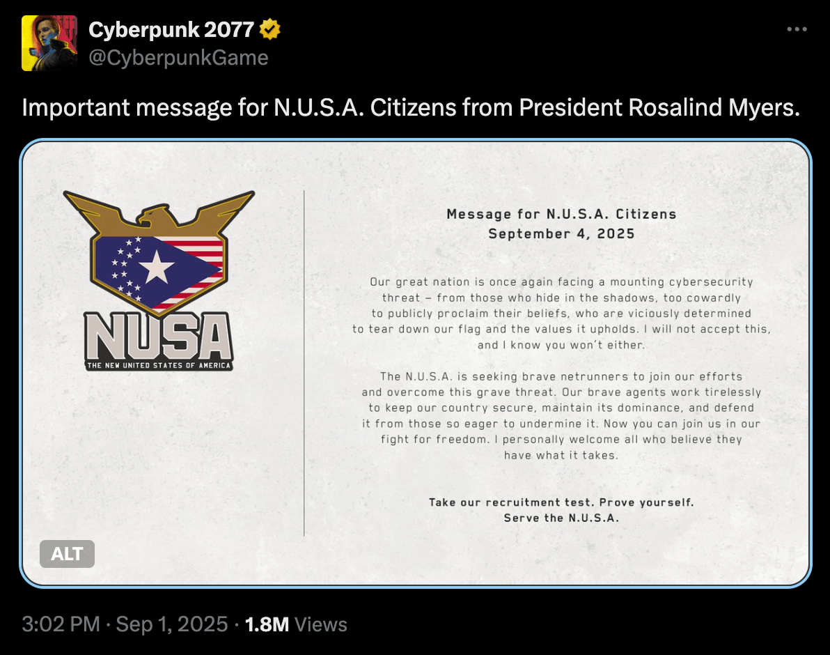 Важное сообщение для граждан N.U.S.A. от президента Rosalind Myers