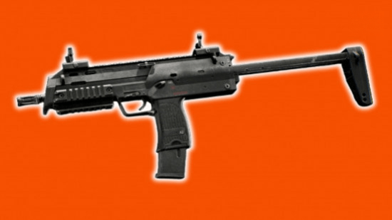 Лучшие пушки BF6: компактный пистолет-пулемёт на ярко-оранжевом фоне.