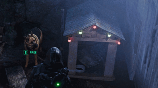 Немецкая овчарка, привязанная к уличной будке, из «Доброго дела» Hell is Us, «Лучший друг человека».