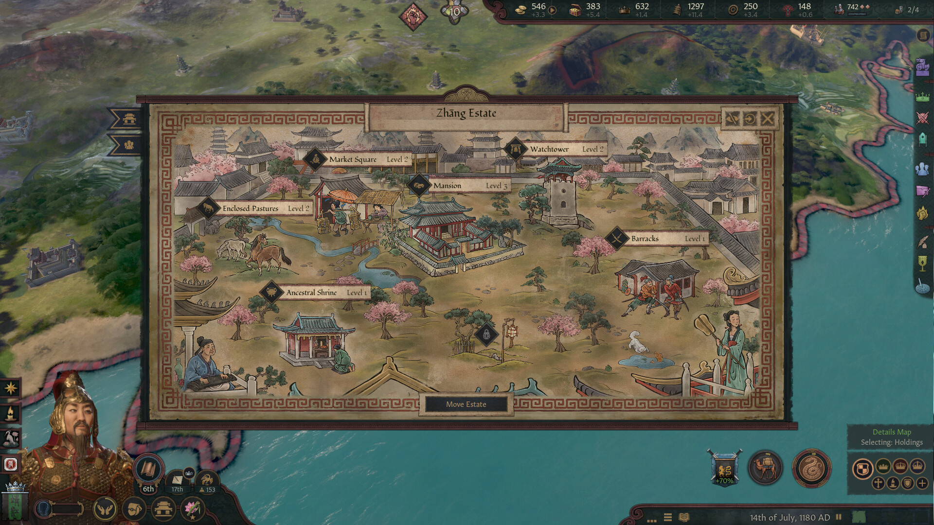 Crusader Kings 3 All Under Heaven — вид усадьбы Чжан.