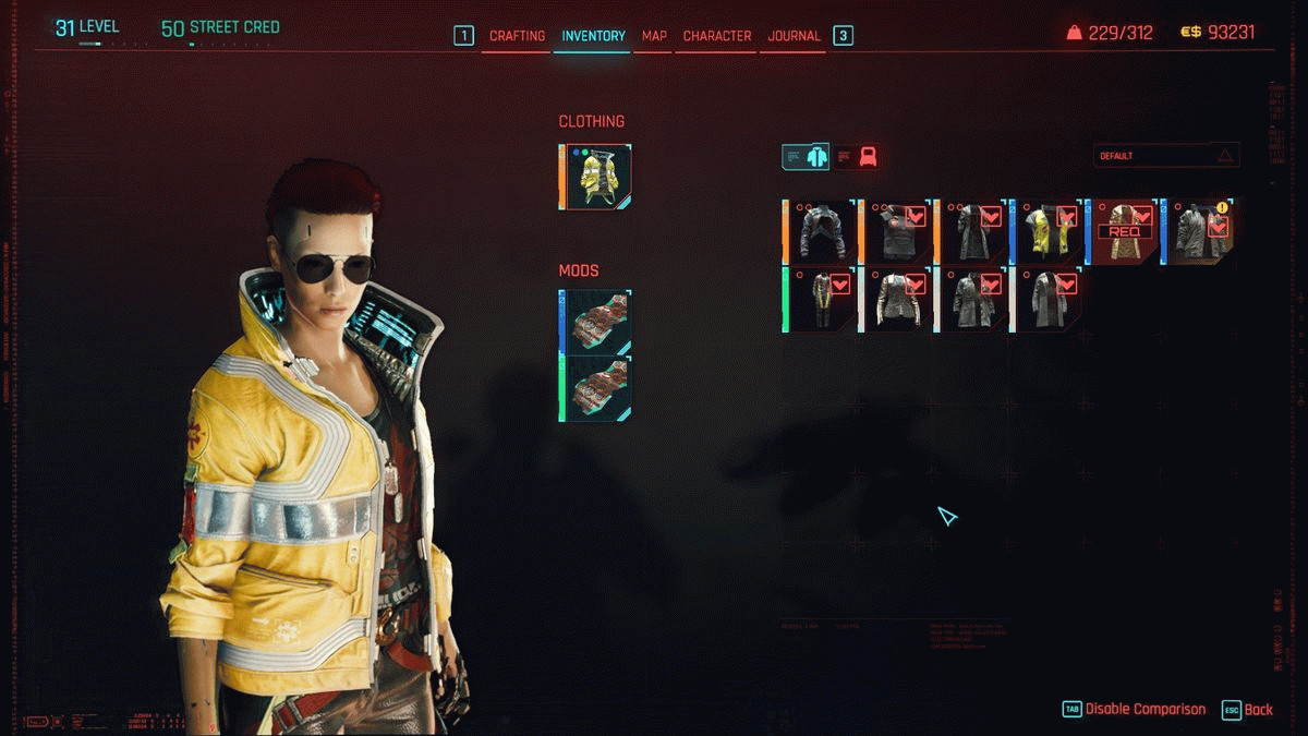 Куртка Мартинеса в меню персонажа в Cyberpunk 2077
