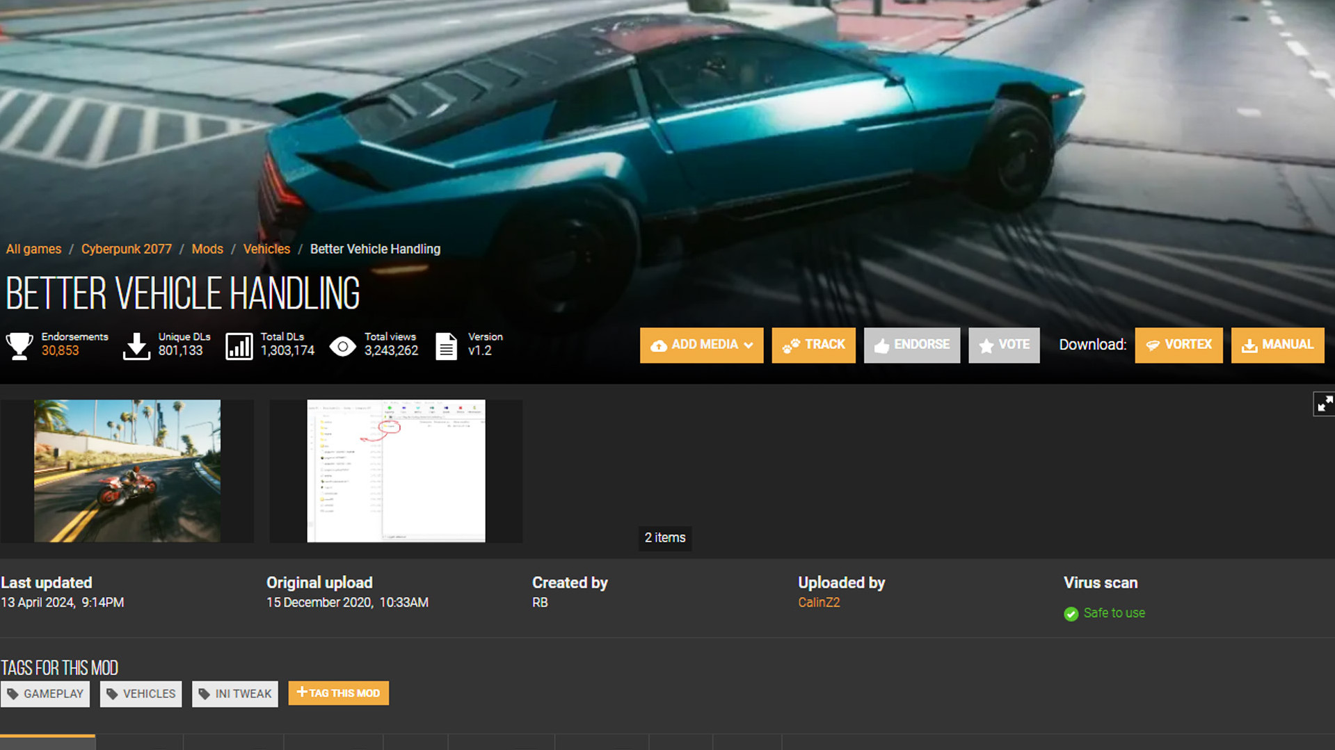 Моды для Cyberpunk 2077: страница Nexus Mods
