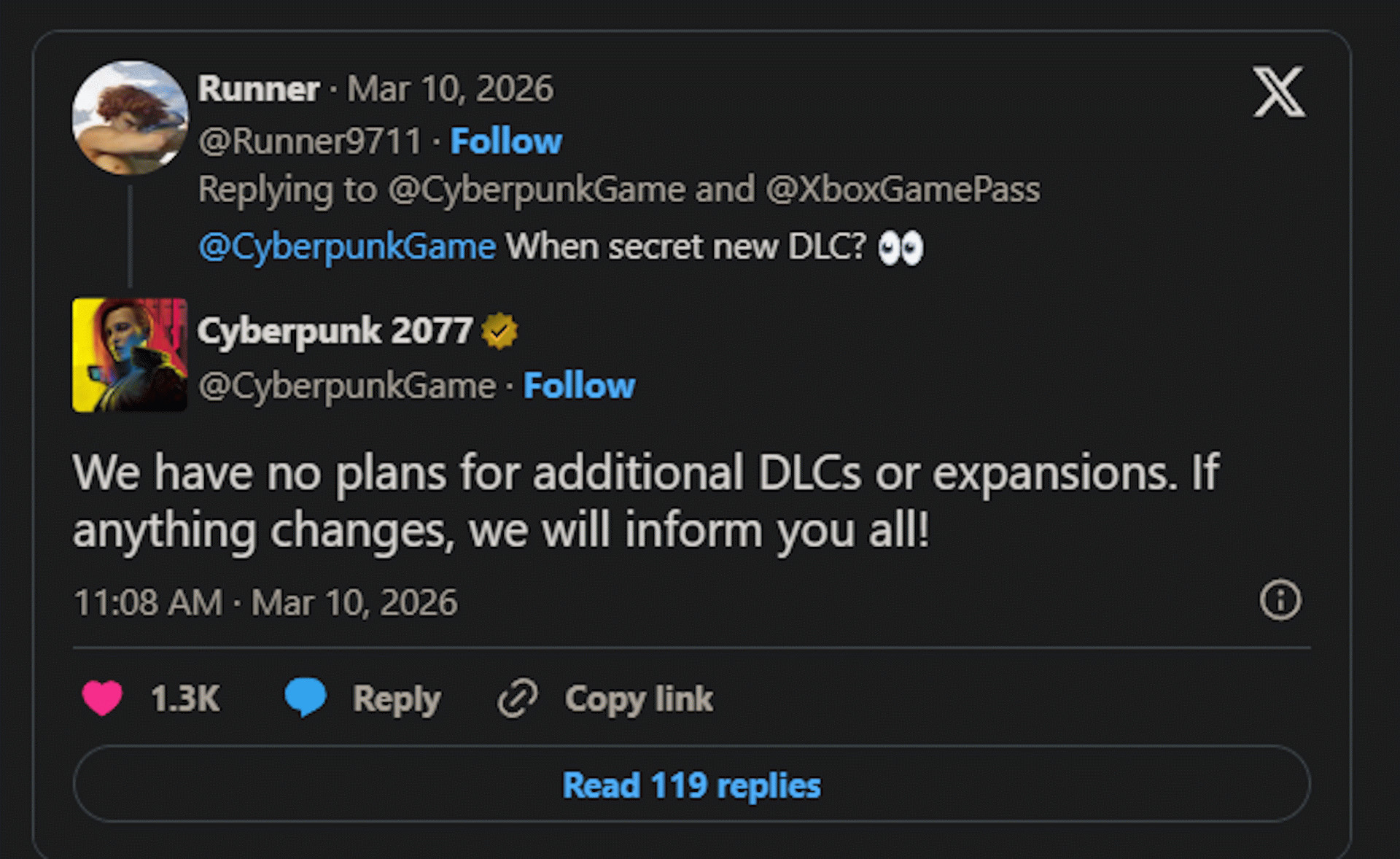 У нас нет планов по выпуску дополнительных DLC или расширений. Если что-то изменится, мы всем сообщим!