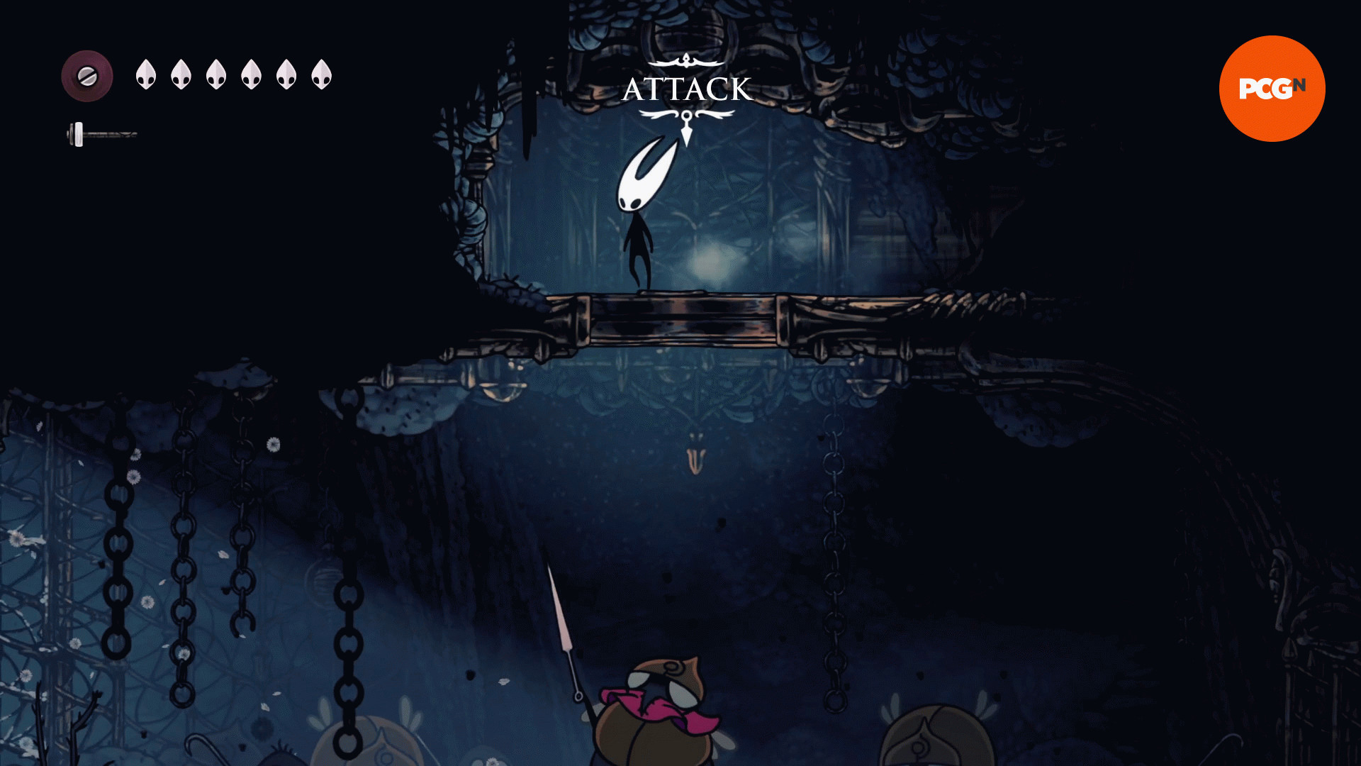 Hollow Knight Silksong Плита: Хорнет получает подсказку атаковать жуков внизу