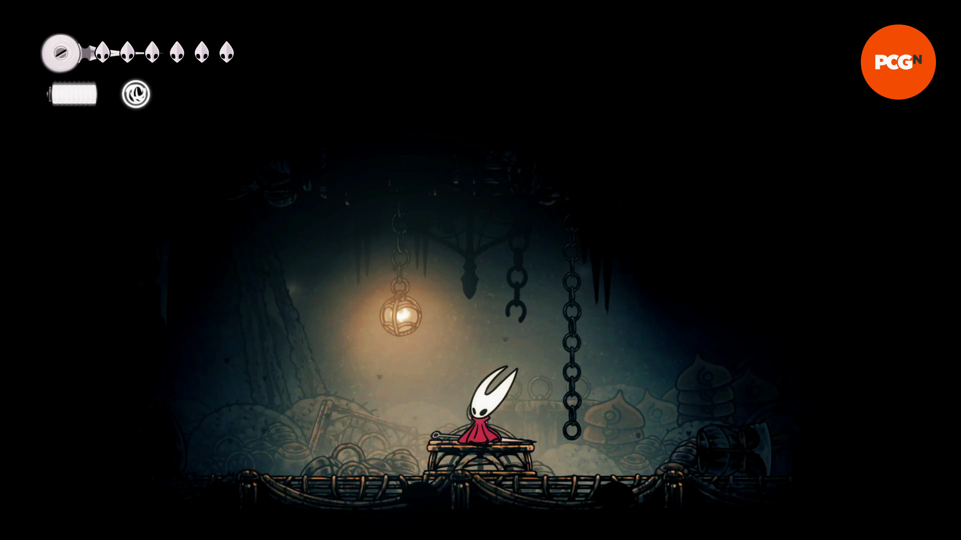 Hollow Knight Silksong Плита: Хорнет отдыхает на скамье