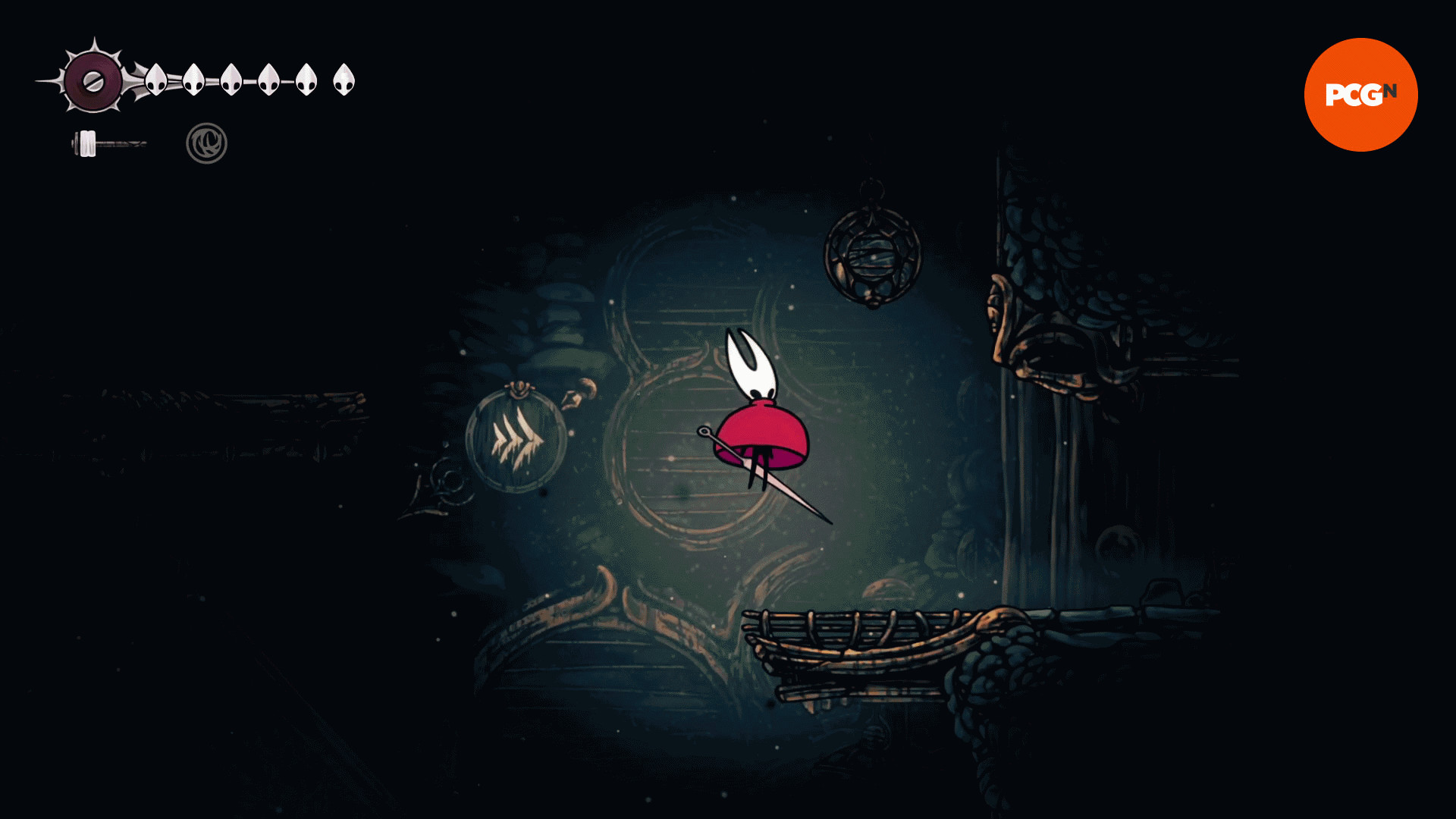 Hollow Knight Silksong Плита: Хорнет плавно спускается вниз