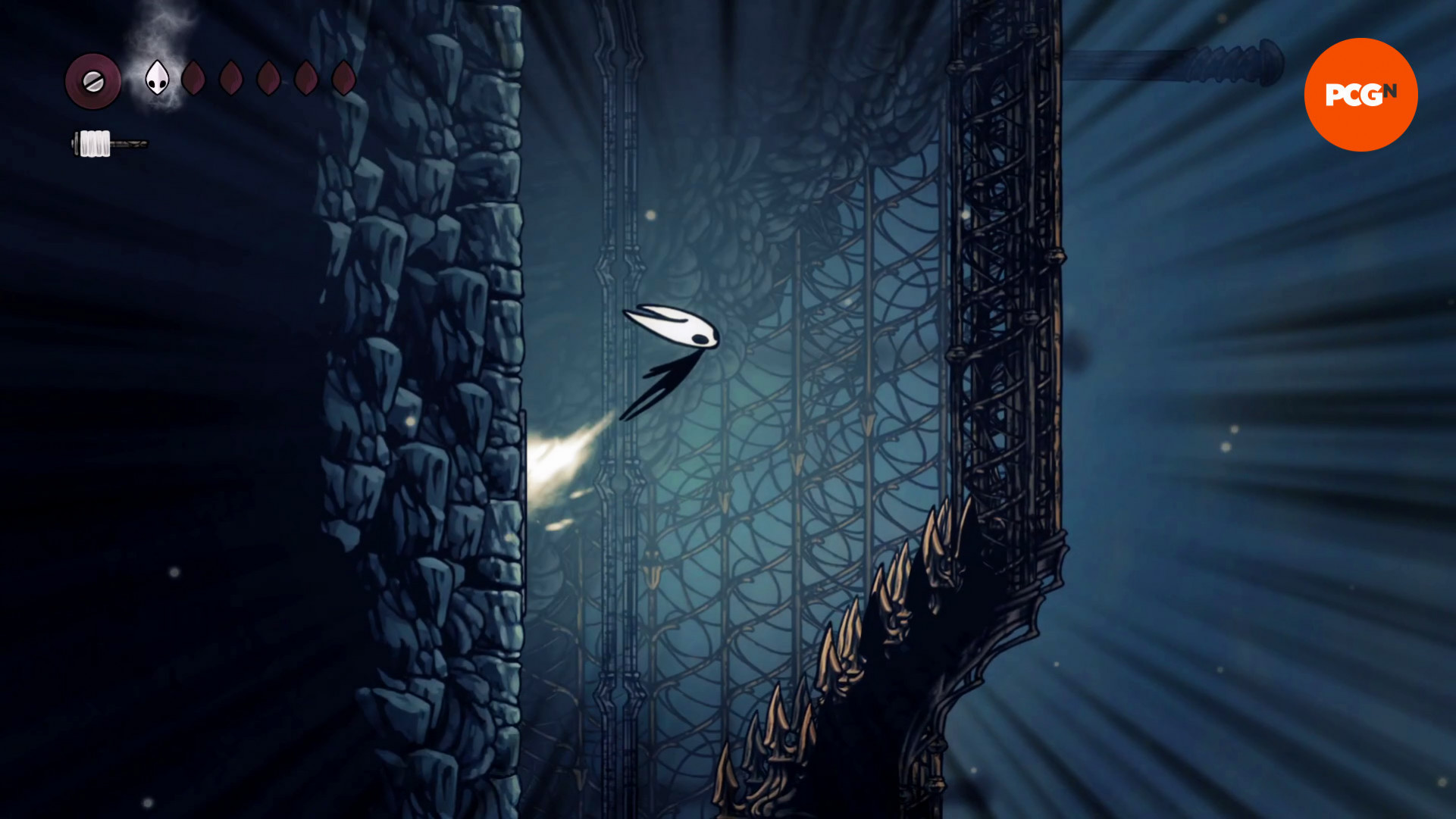 Hollow Knight Silksong Плита: Хорнет прыгает от активатора ловушки