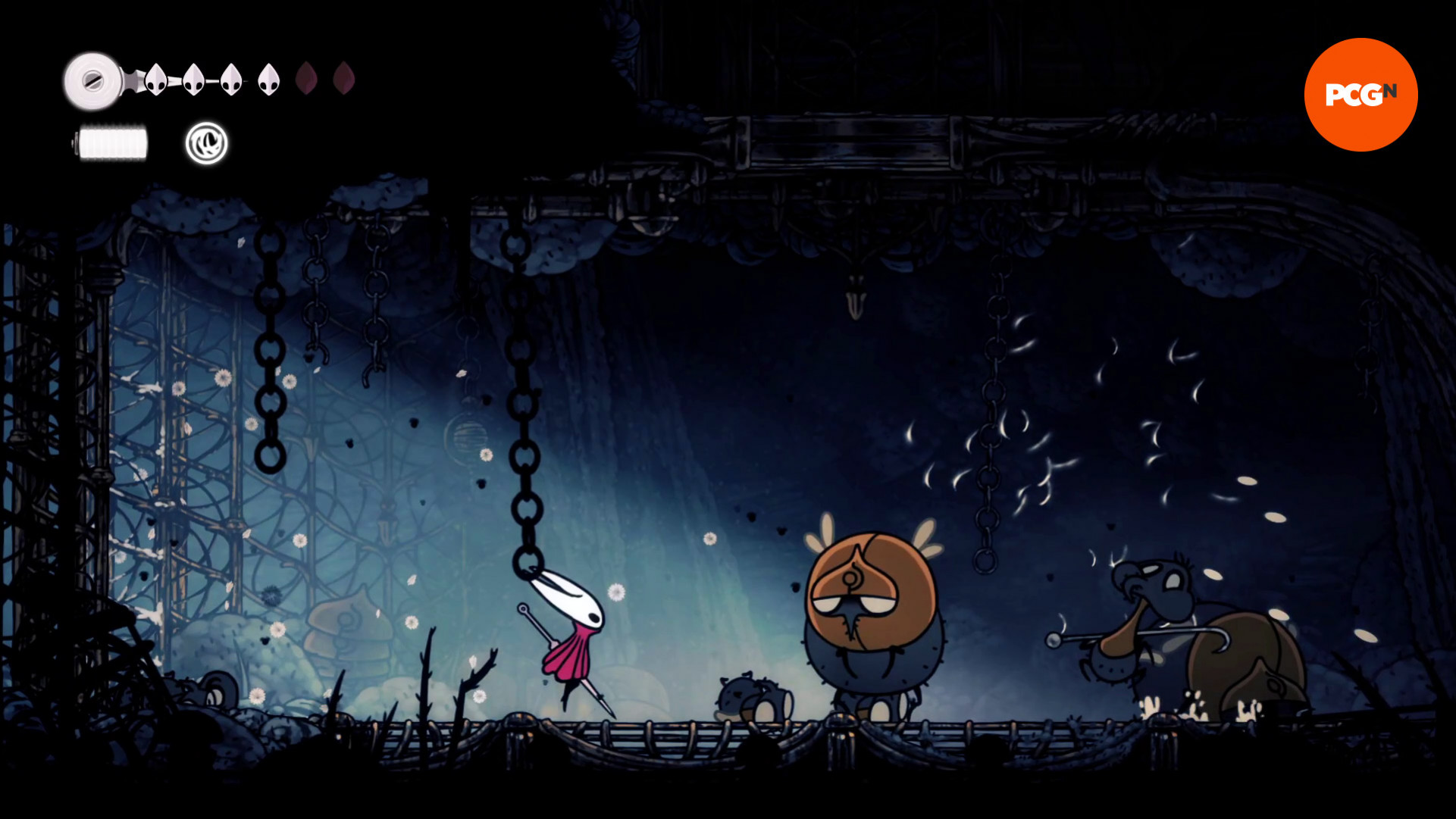 Hollow Knight Silksong Плита: Хорнет сражается с большой мухой