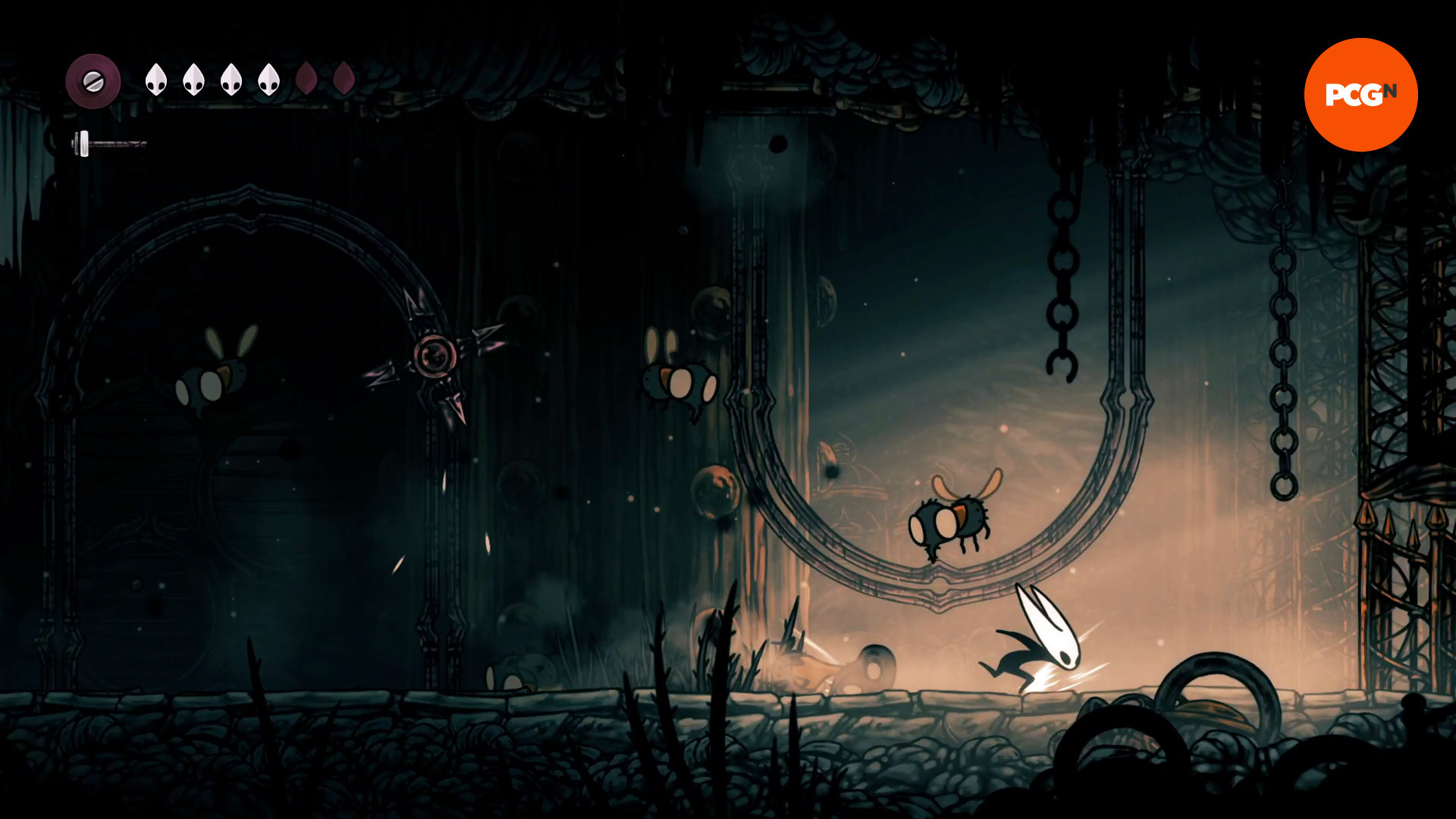 Hollow Knight Silksong Плита: Хорнет против нескольких жуков и ловушек-сюрикенов