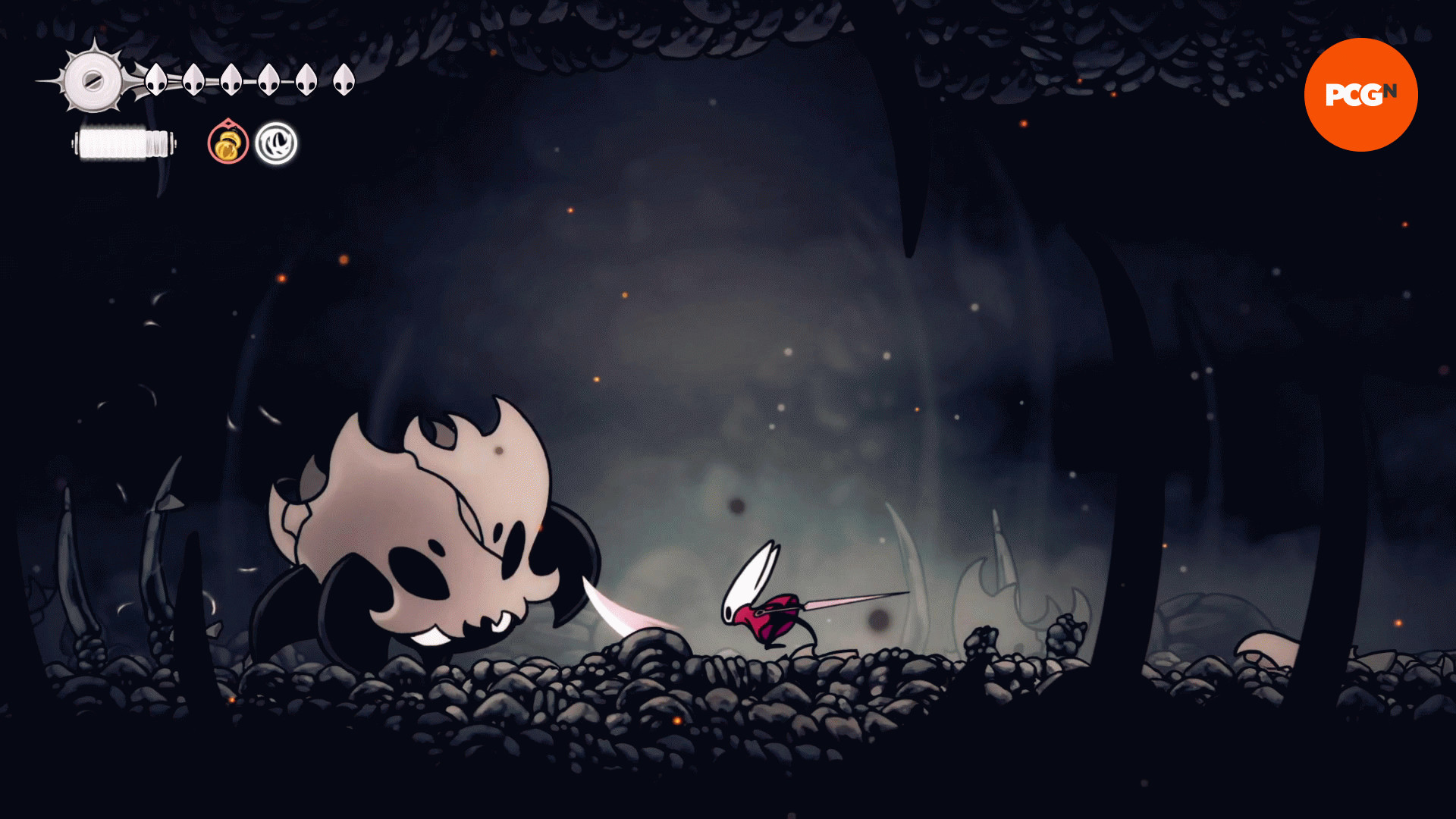 Hollow Knight Silksong Тиран Череп: Тиран Череп готовится к рывку