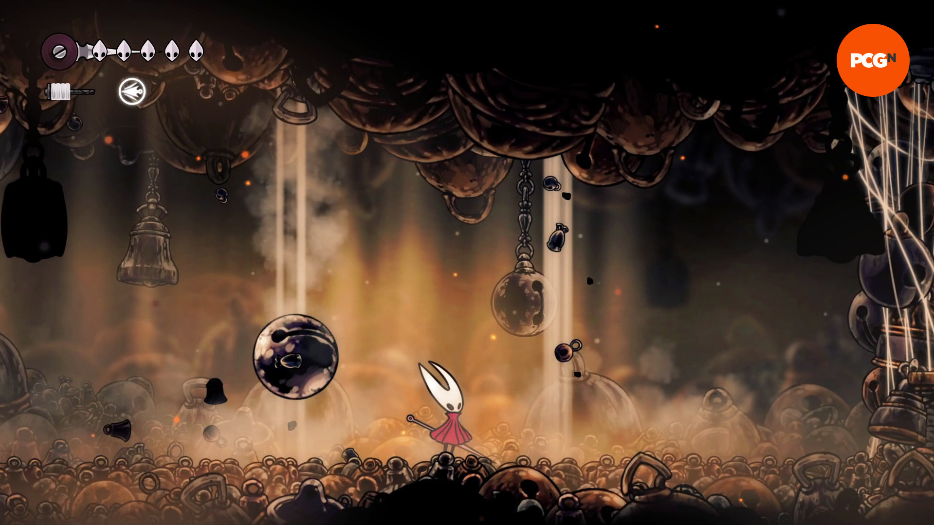 Hollow Knight Silksong Колокольный зверь: колокола падают с потолка