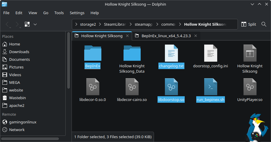Файлы BepInEx в папке Native Linux-версии Hollow Knight: Silksong