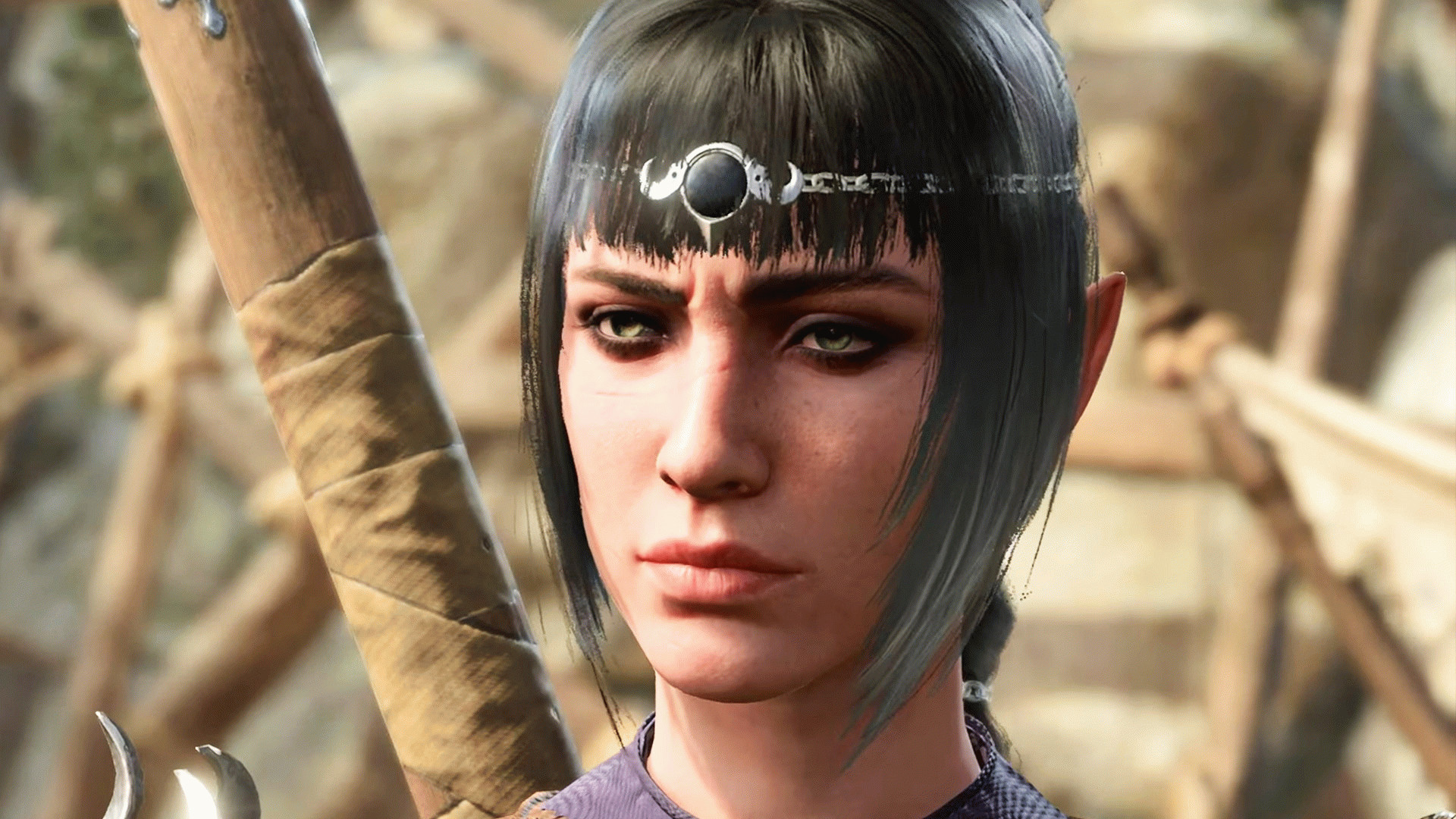 Baldur's Gate 3: Шэдоухарт с короткими чёрными волосами и диадемой