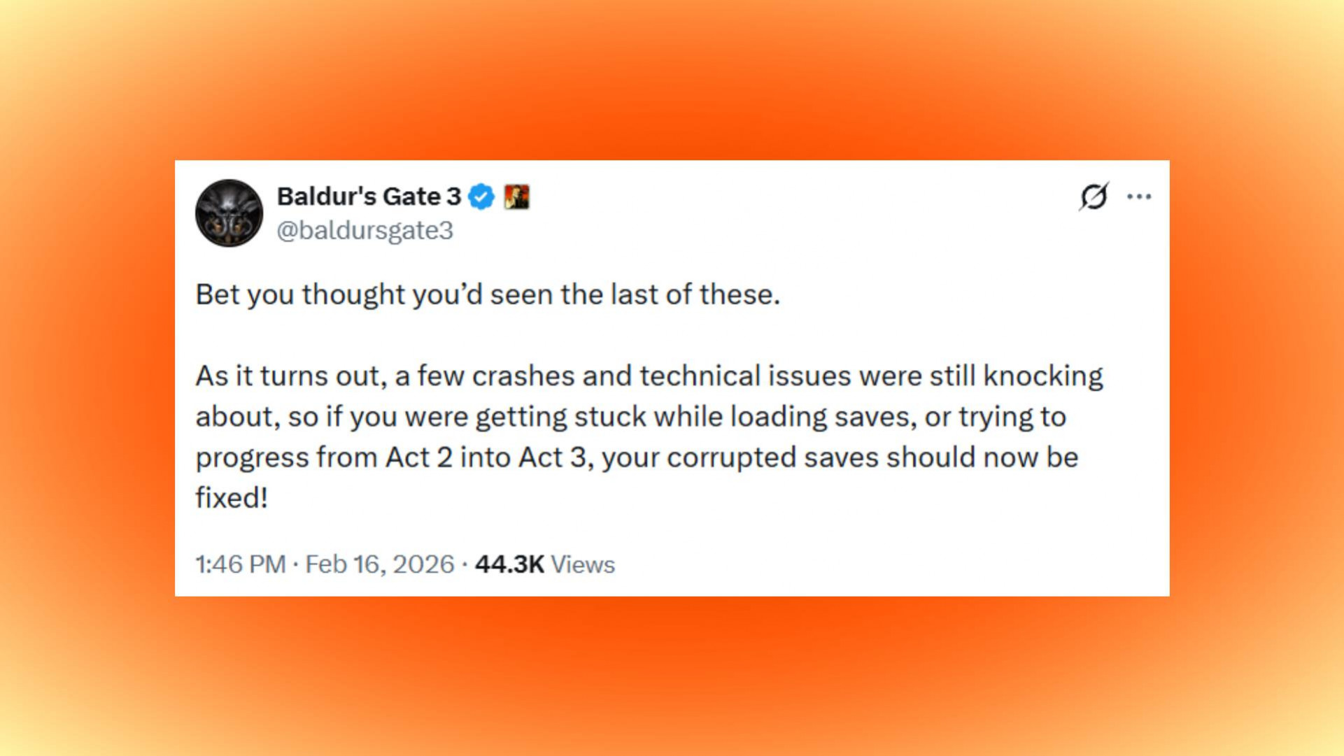 твит Baldur's Gate 3 о небольшом патче