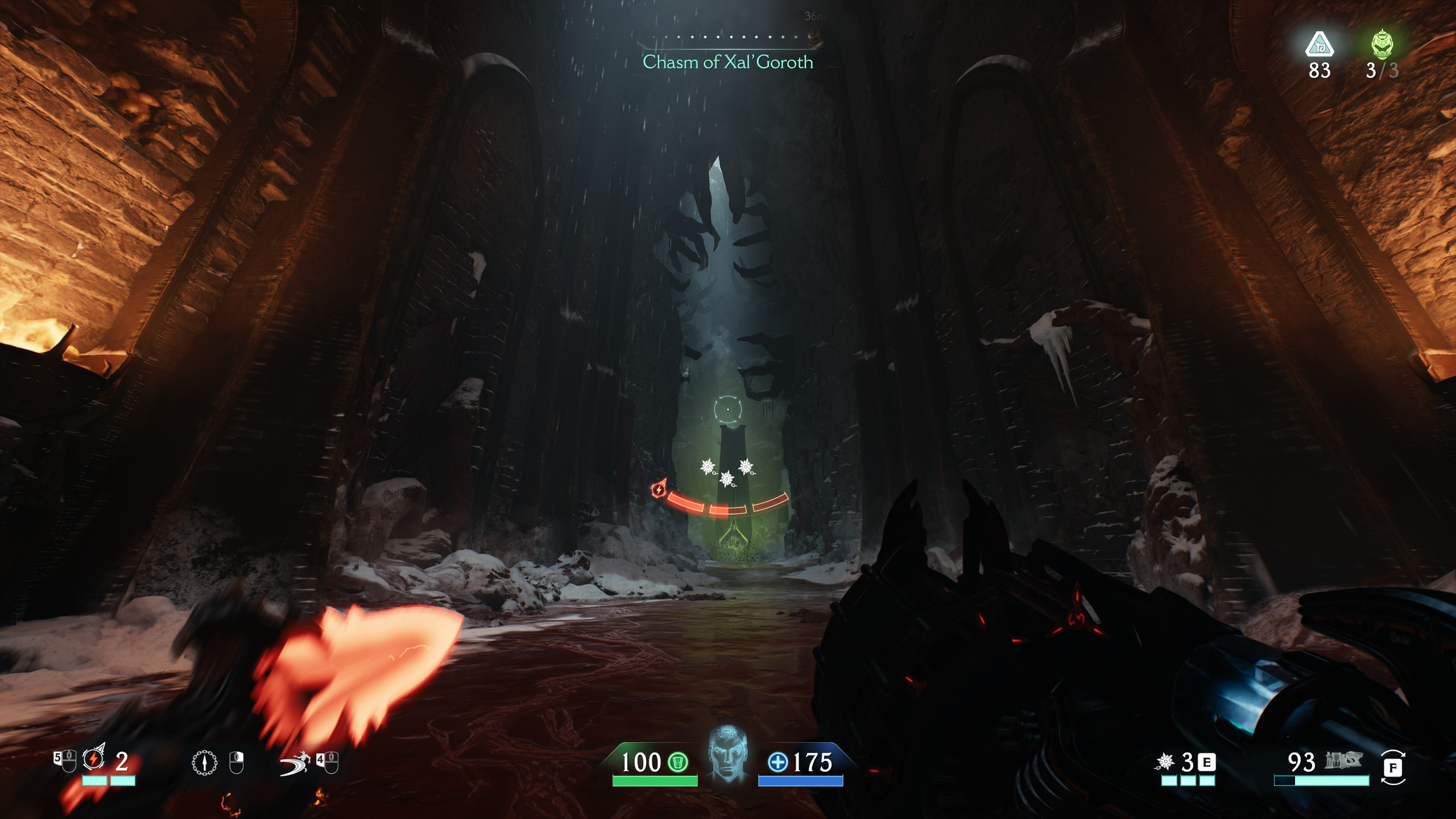 Doom: The Dark Ages – скриншот от первого лица, где игрок стоит в величественном коридоре Чистилища.