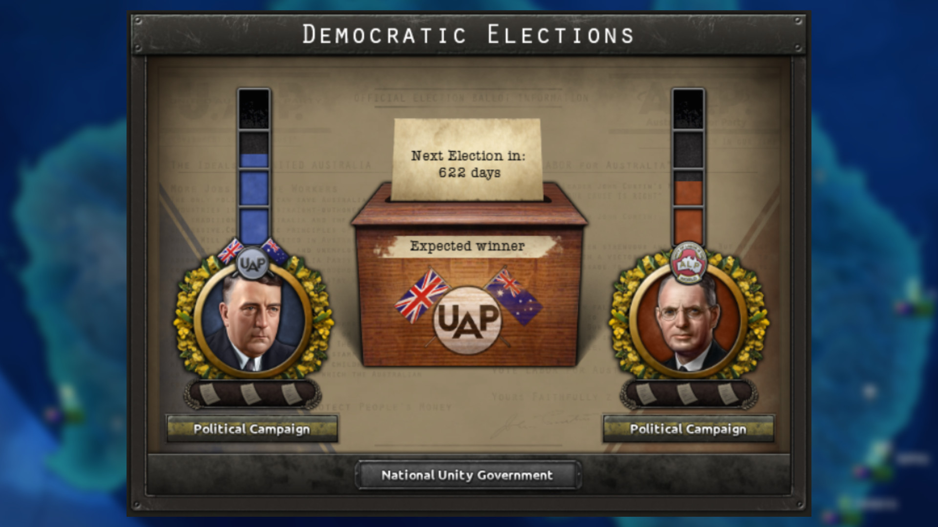 Hearts of Iron IV: система выборов Австралии в действии.
