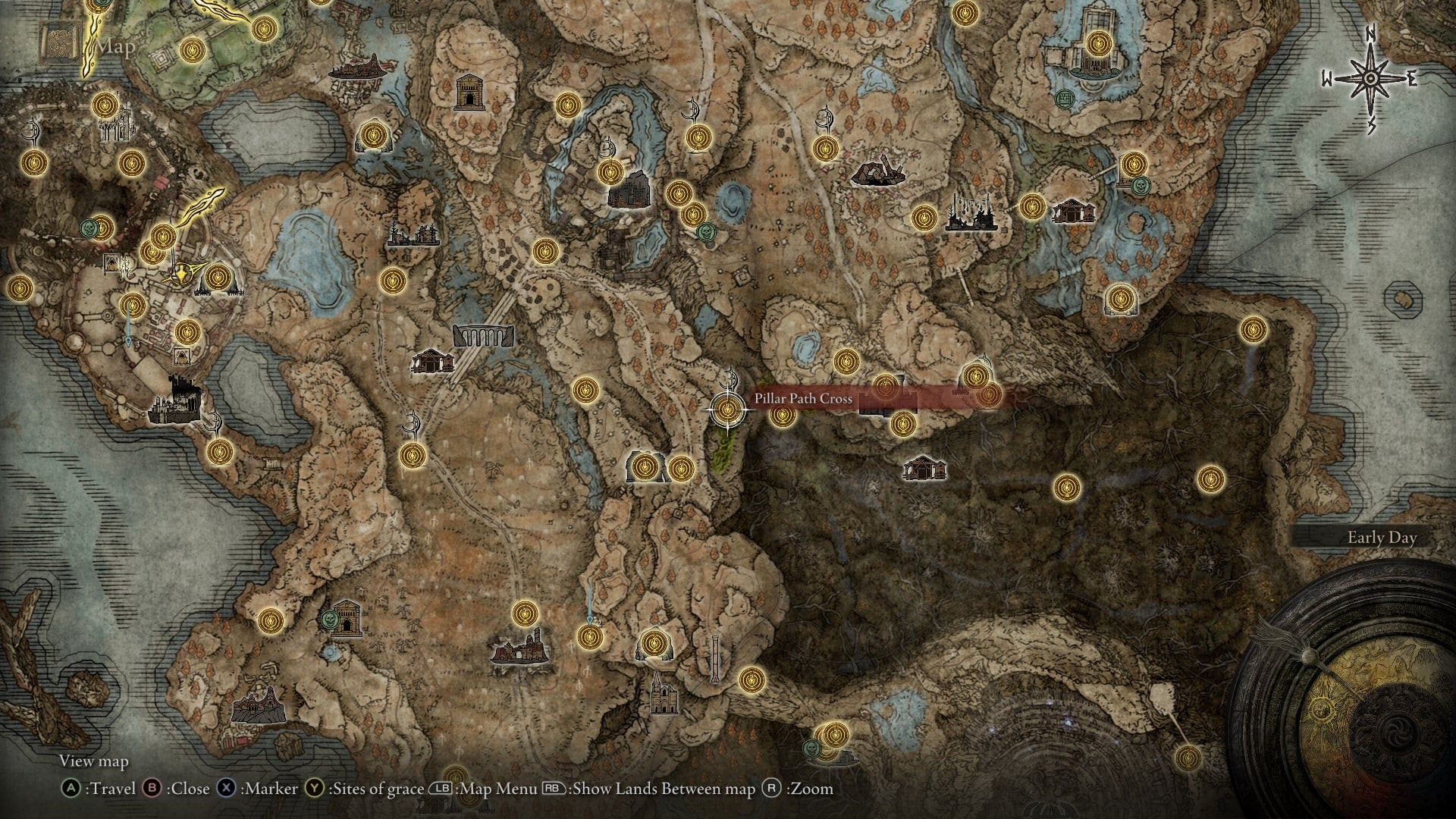 На карте Elden Ring: Shadow of the Erdtree отмечено место рядом с Крестом у дороги с колоннами, где находится Осколок Древа Упадка