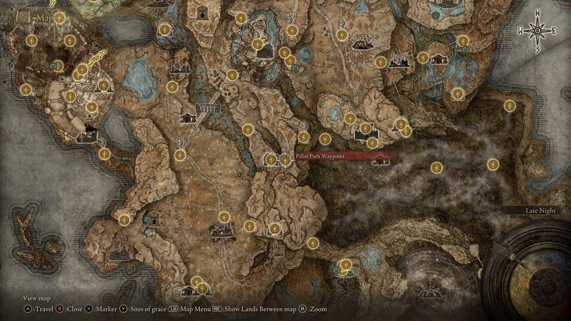 На карте Elden Ring: Shadow of the Erdtree показано, где находится место благодати «Привал у дороги с колоннами»