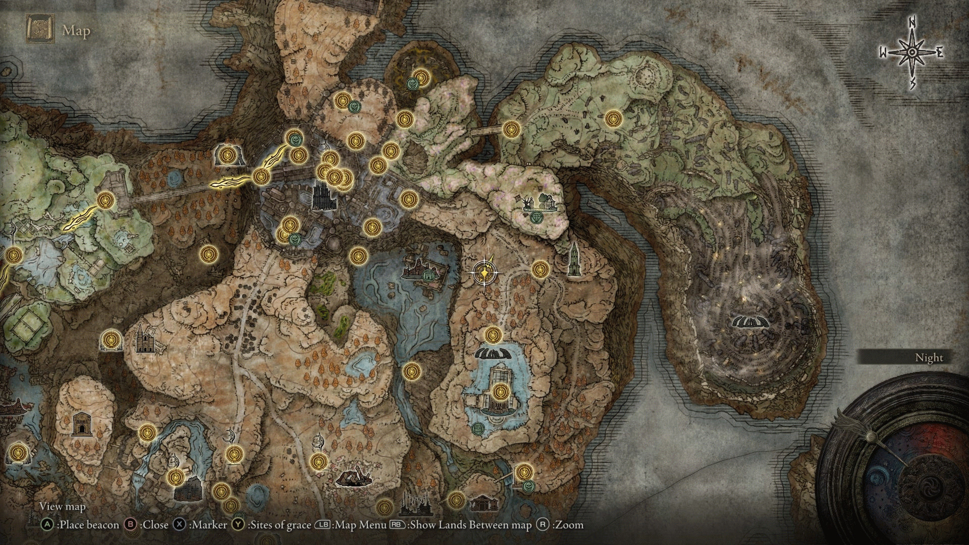На карте Elden Ring Shadow of the Erdtree отмечено место Слезы личинки рядом с проходом в церковный округ