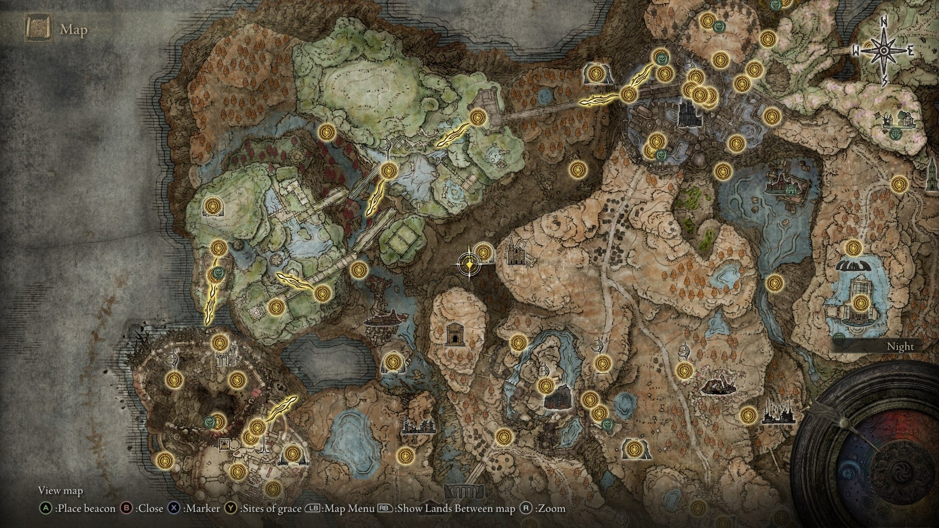 На карте Elden Ring Shadow of the Erdtree отмечено место Слезы личинки рядом с местом благодати «Привал у древних руин»