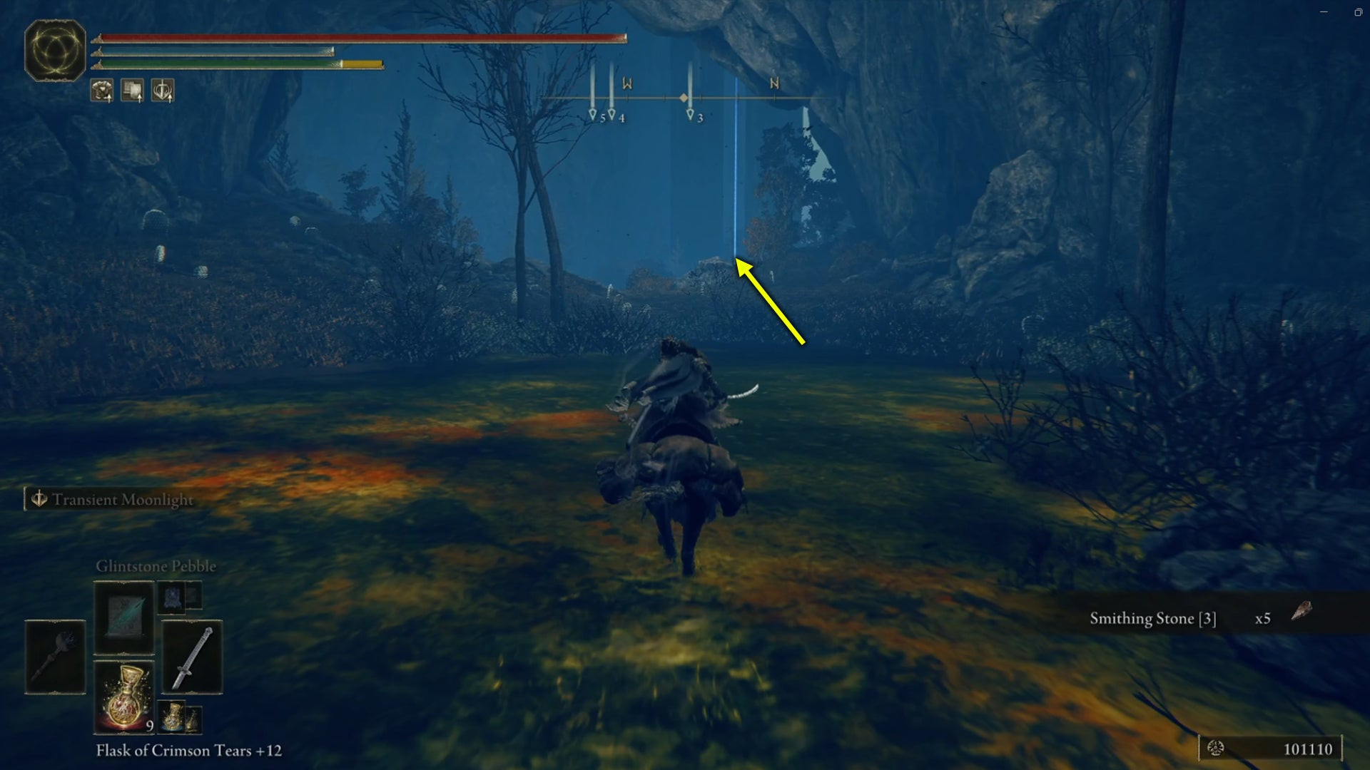 Скриншот Elden Ring: Shadow Of The Erdtree, где Погасший направляется к Руинам древней обители Рауха.