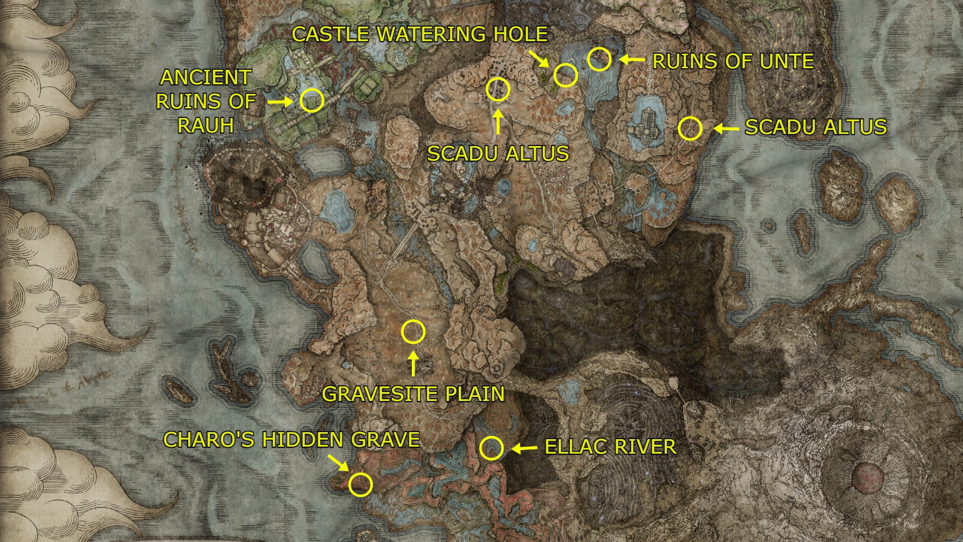 Карта со всеми локациями великанов печи в Elden Ring: Shadow Of The Erdtree.