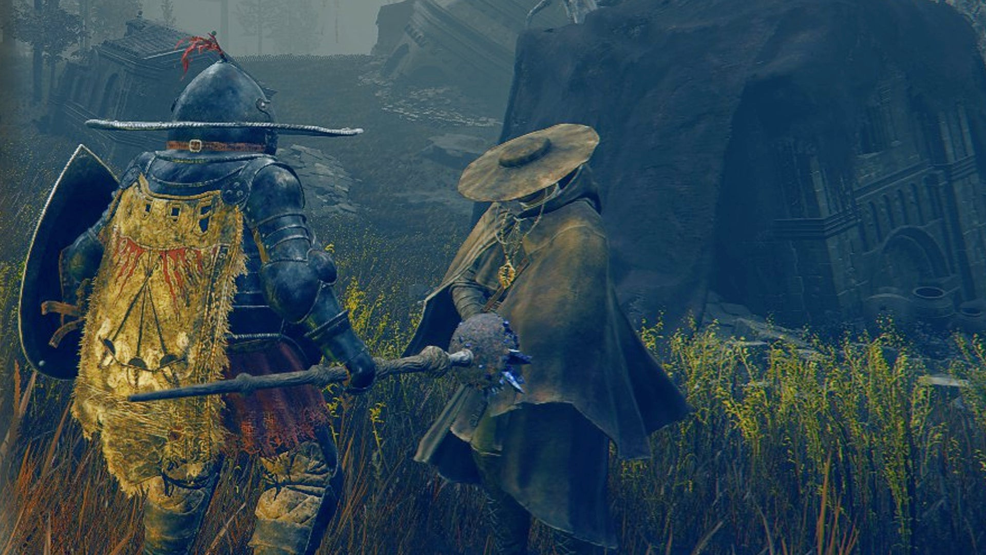 Крупный план Дейна Сухого Листа и Погасшего в Elden Ring: Shadow of the Erdtree.