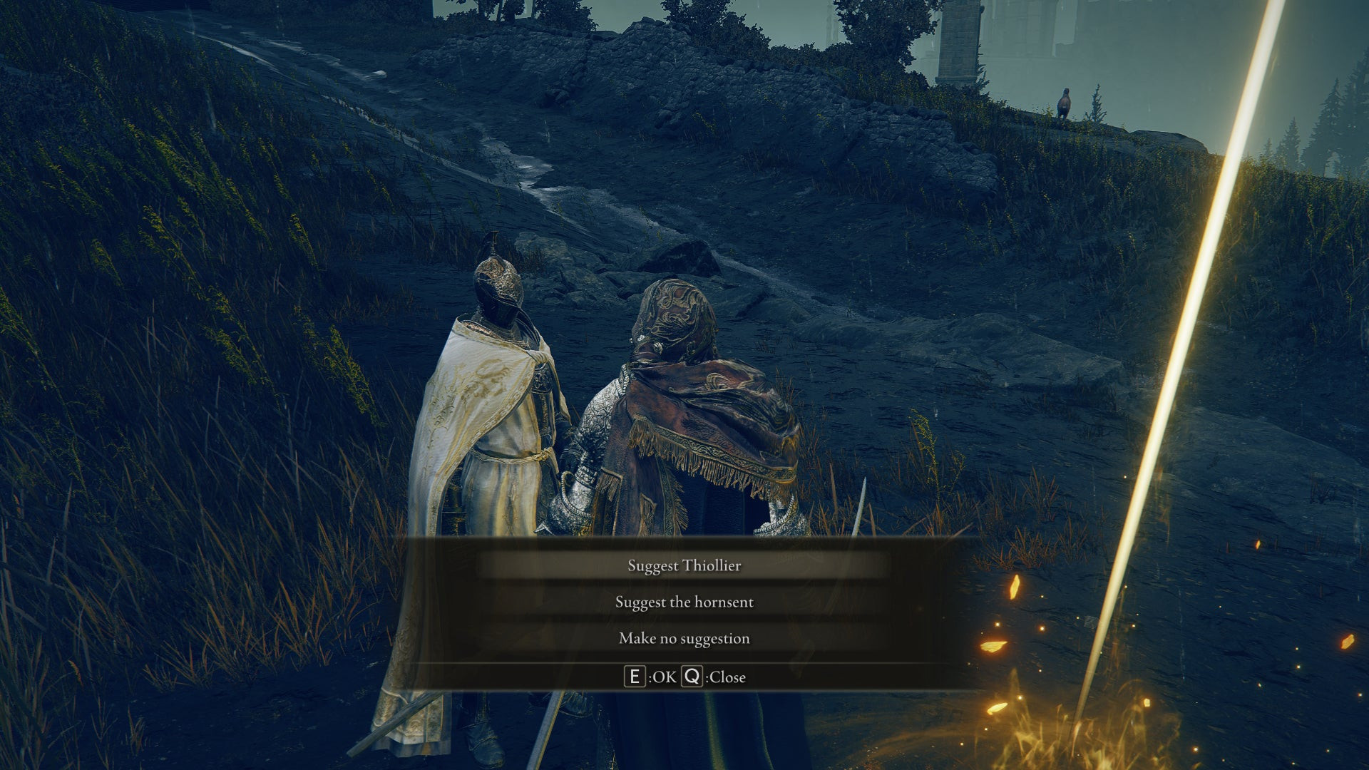 Скриншот Elden Ring: Shadow Of The Erdtree, где NPC Леда предлагает выбрать следующую цель среди других NPC в рамках её квеста.
