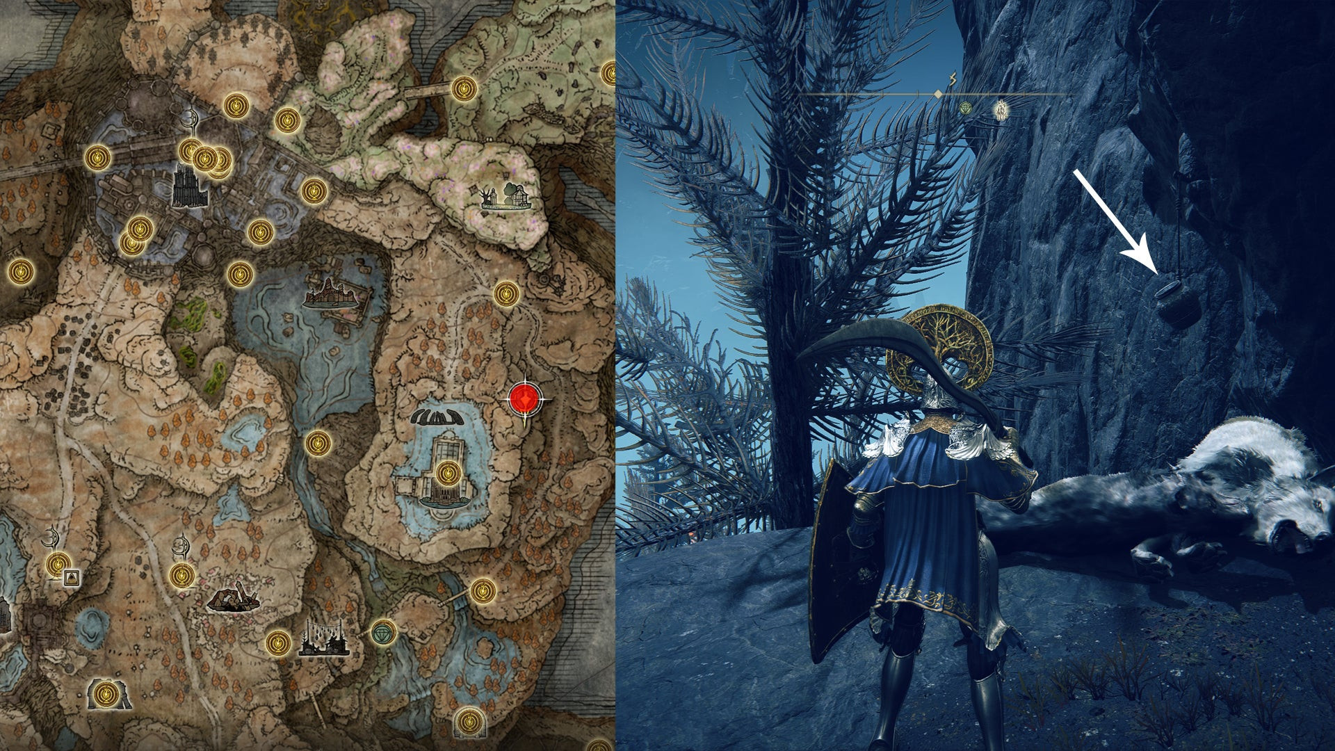 Место, где находится колокольная сфера торговца смазками в Elden Ring Shadow Of The Erdtree.