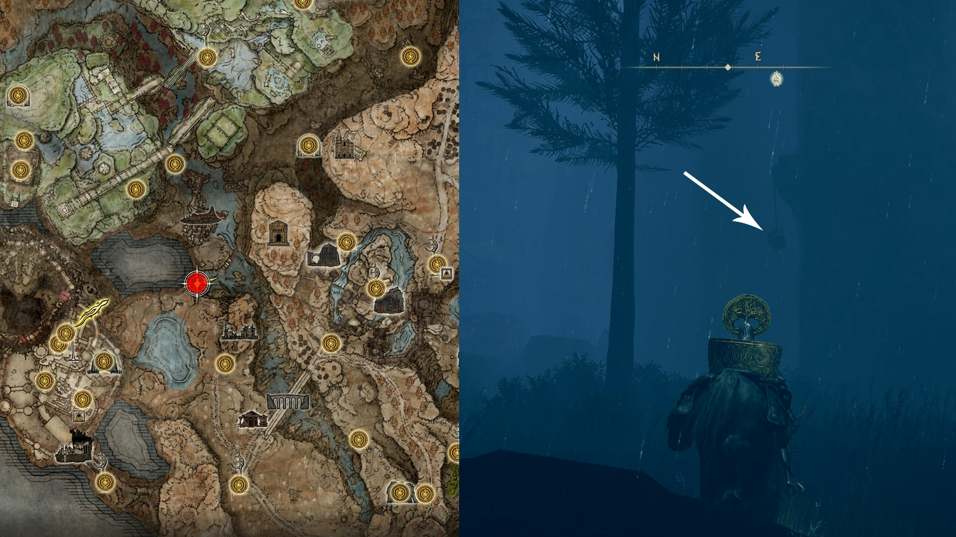Место, где находится колокольная сфера торговца грибами [1] в Elden Ring Shadow Of The Erdtree.