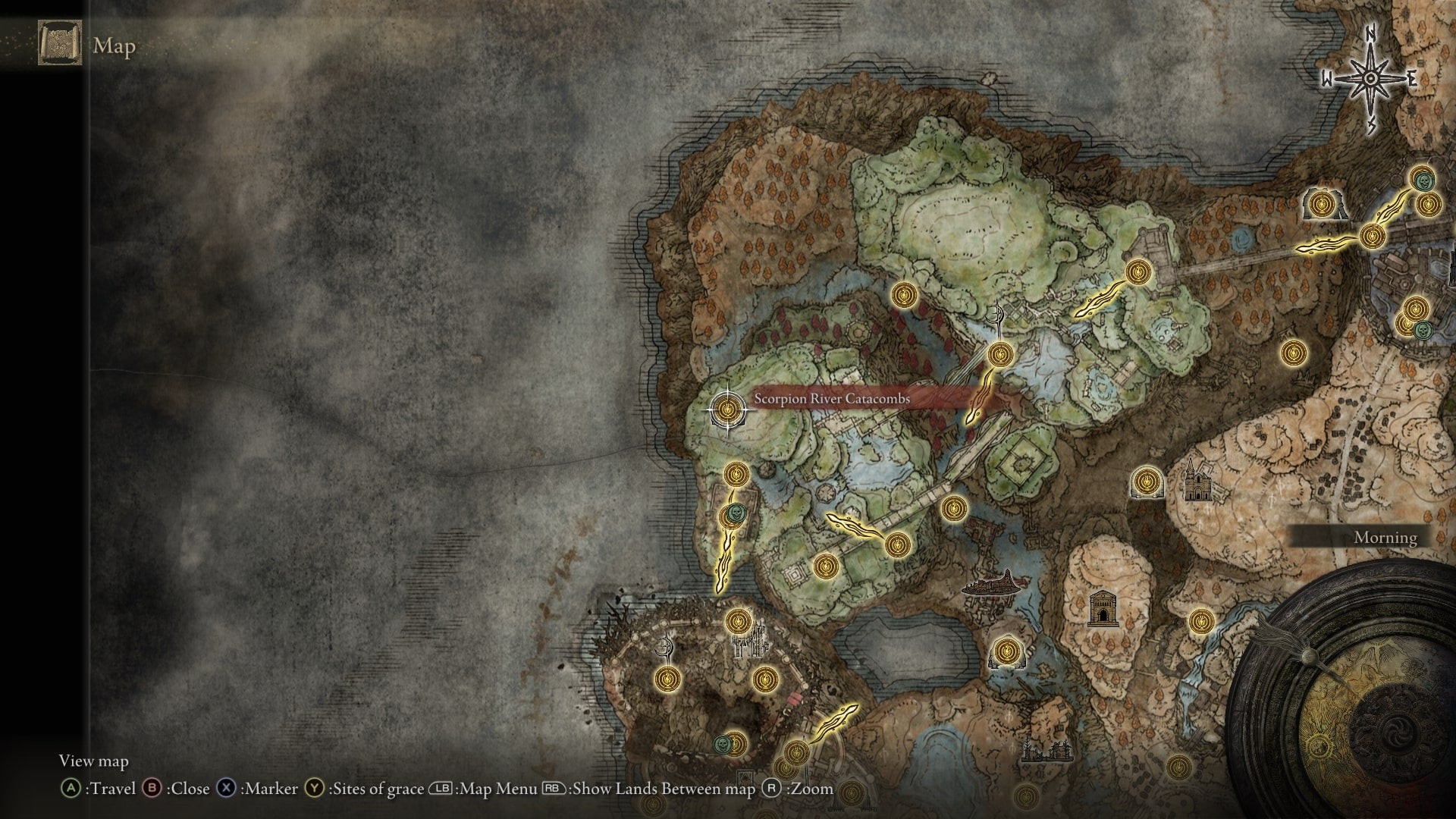 На карте в DLC Shadow of the Erdtree для Elden Ring показаны Катакомбы под Скорпионовой рекой, где находится прах Капитана чёрных рыцарей Хьюго