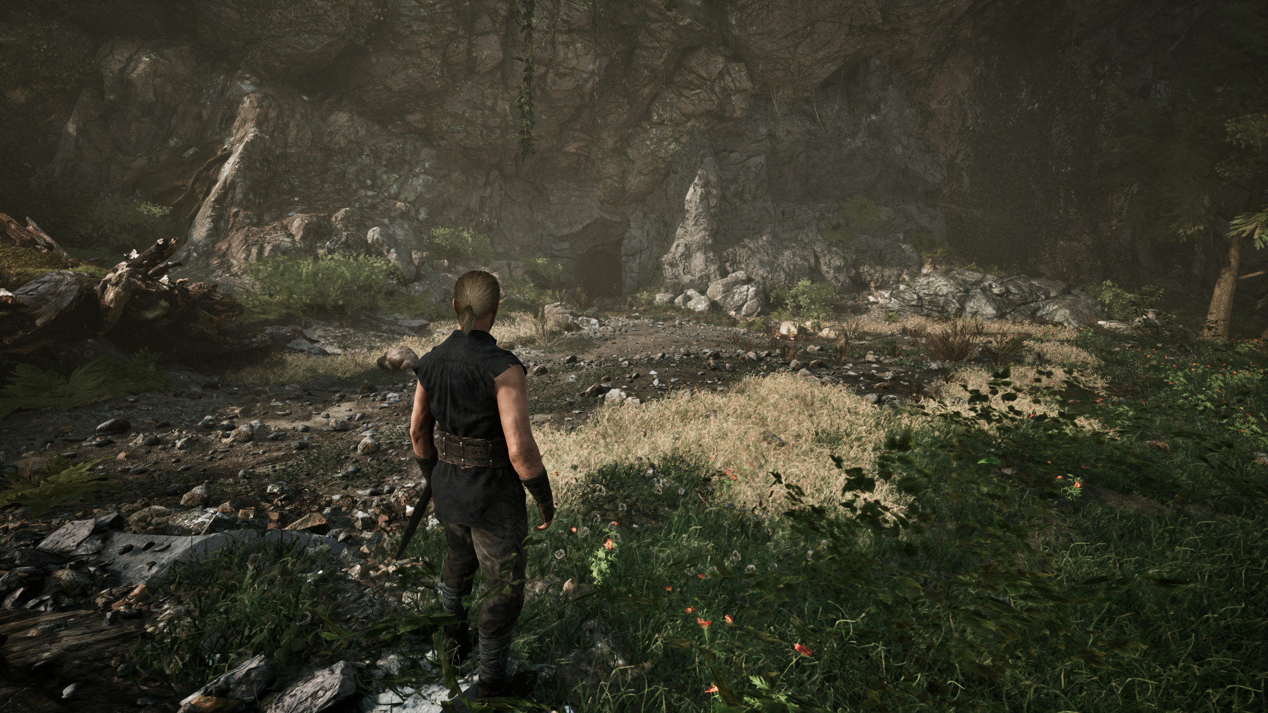 Gothic 1 Remake Забытый рецепт: игрок смотрит на пещеру в скале в лесу.