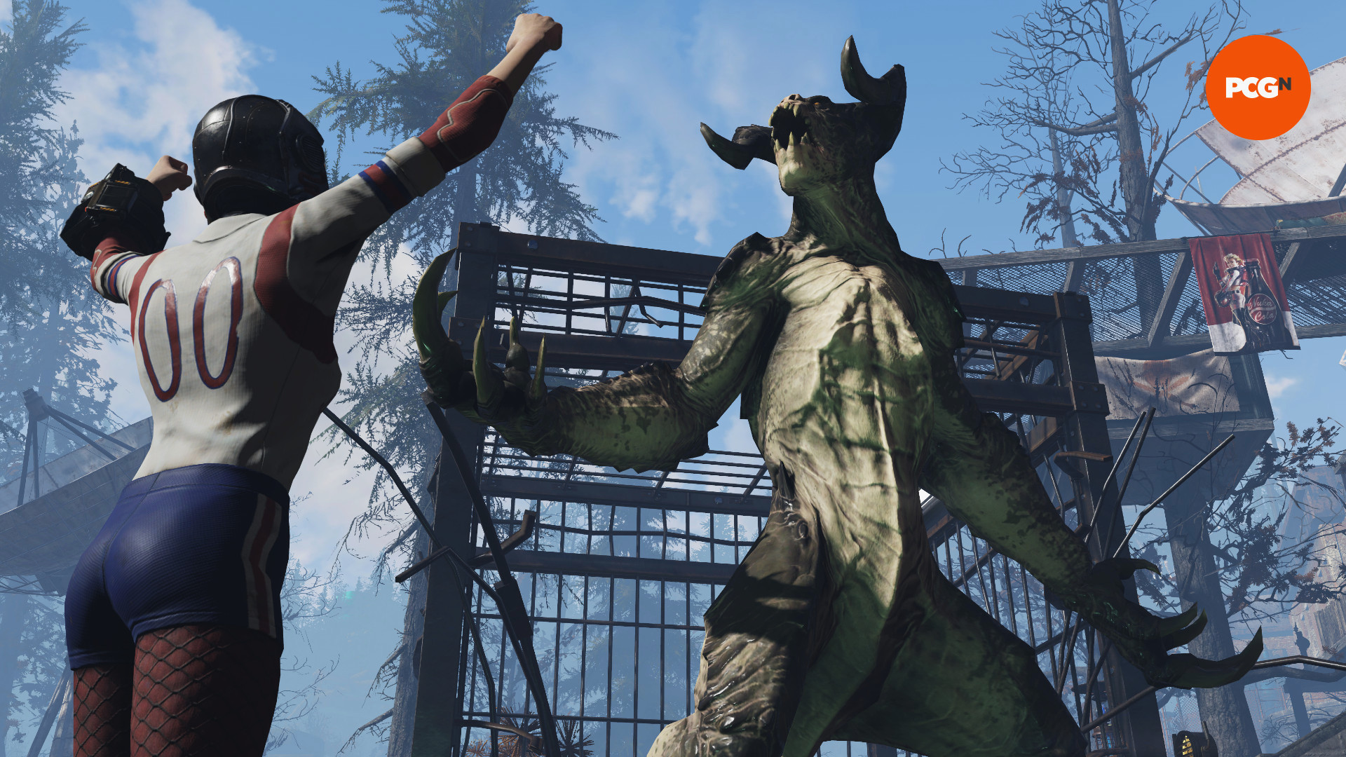 Обновление Fallout 76 Infestations – выживший и коготь смерти стоят лицом к лицу.