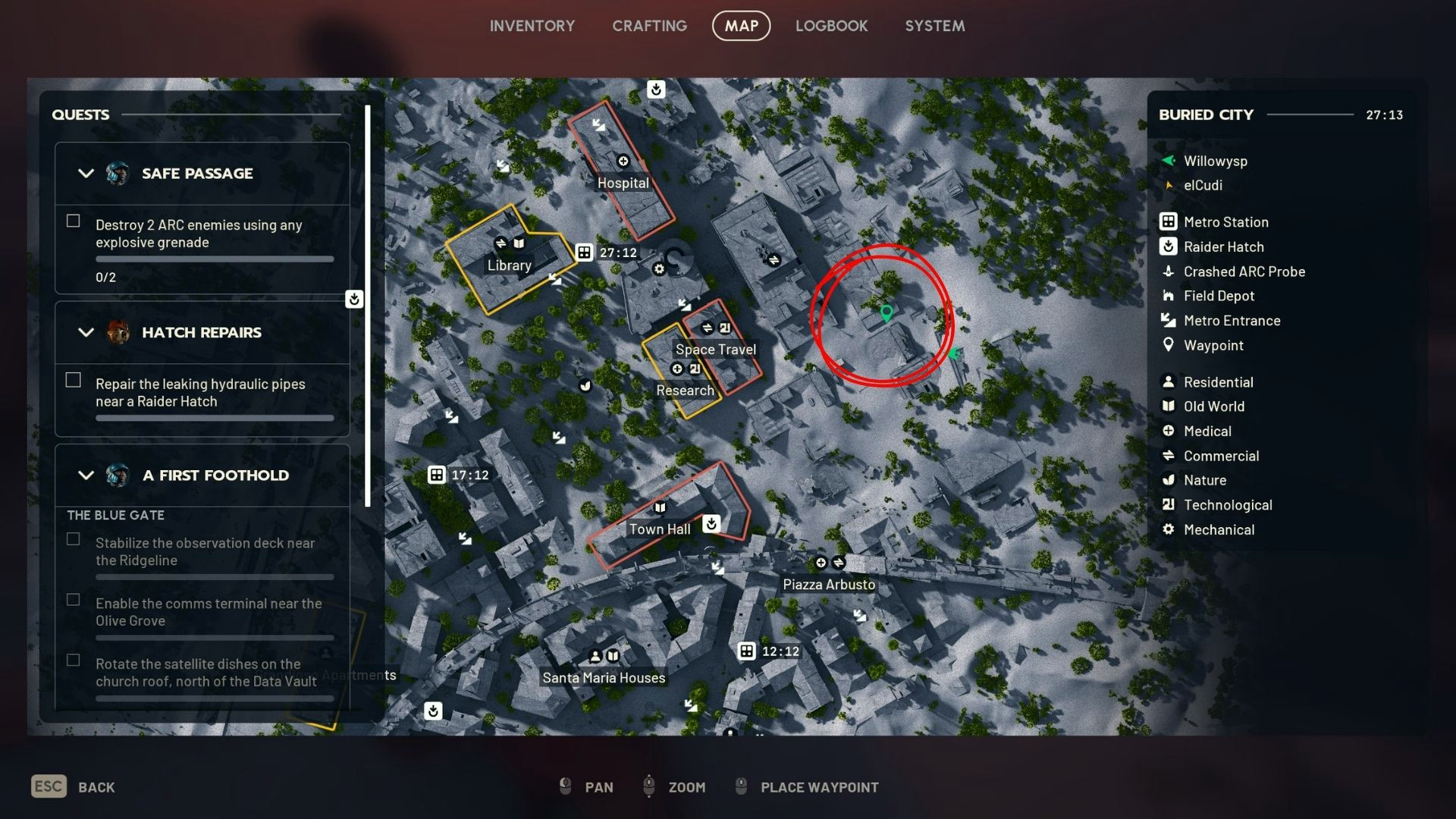Местоположение Погребенных зданий на карте в Arc Raiders