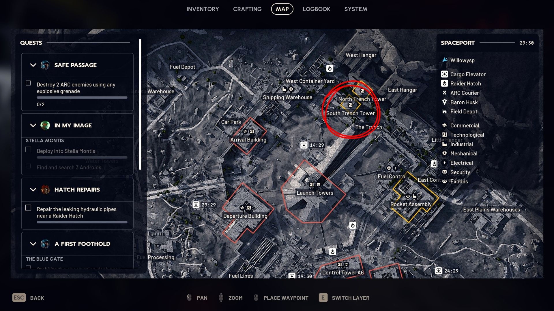Изображение с местоположением точки для отметки в Космопорте в Arc Raiders