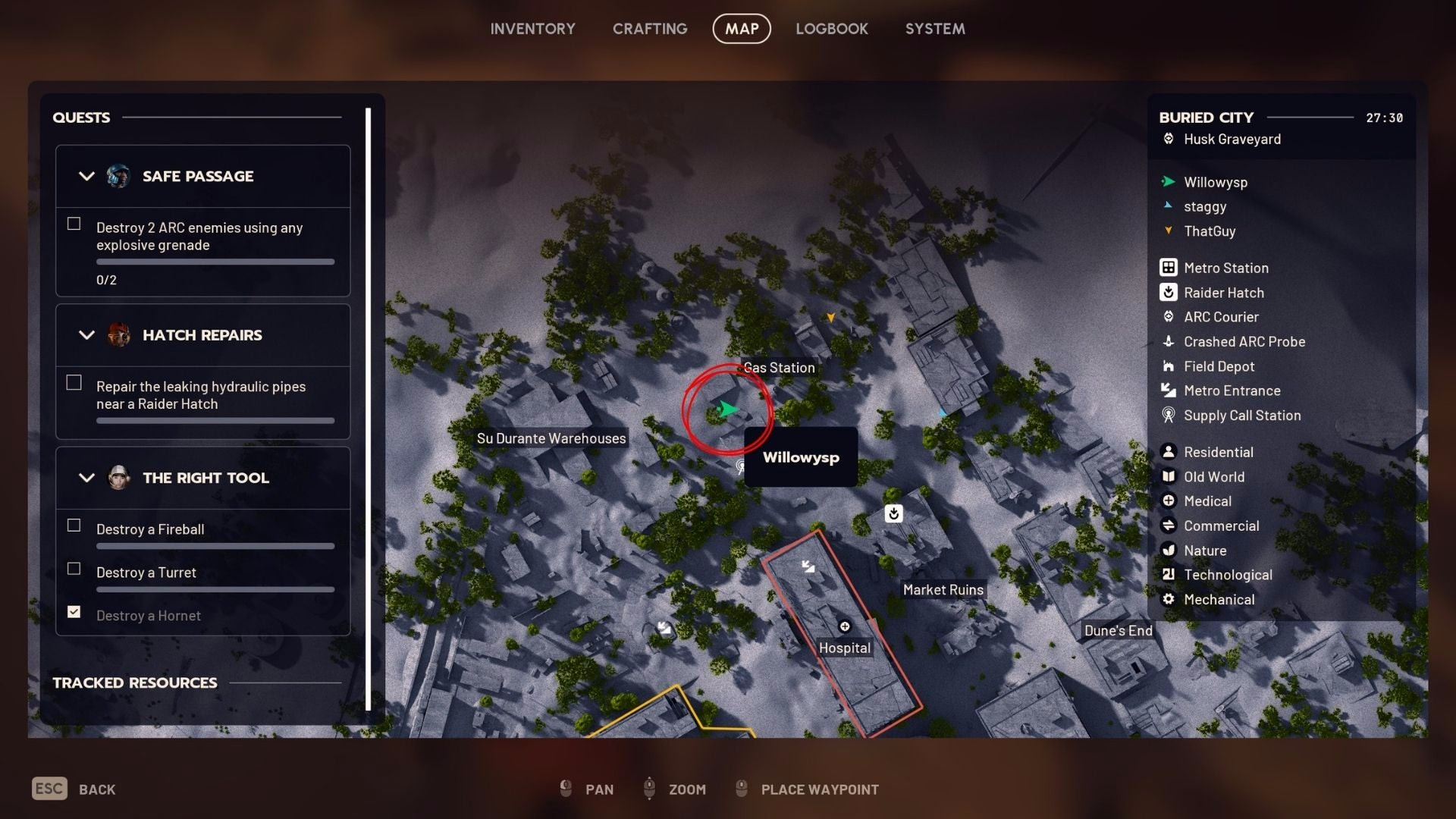 Изображение с расположением Заправки на карте Arc Raiders