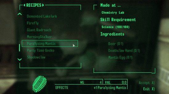 Рецепт создания улучшений — одна из фишек мода More Perks для Fallout New Vegas.