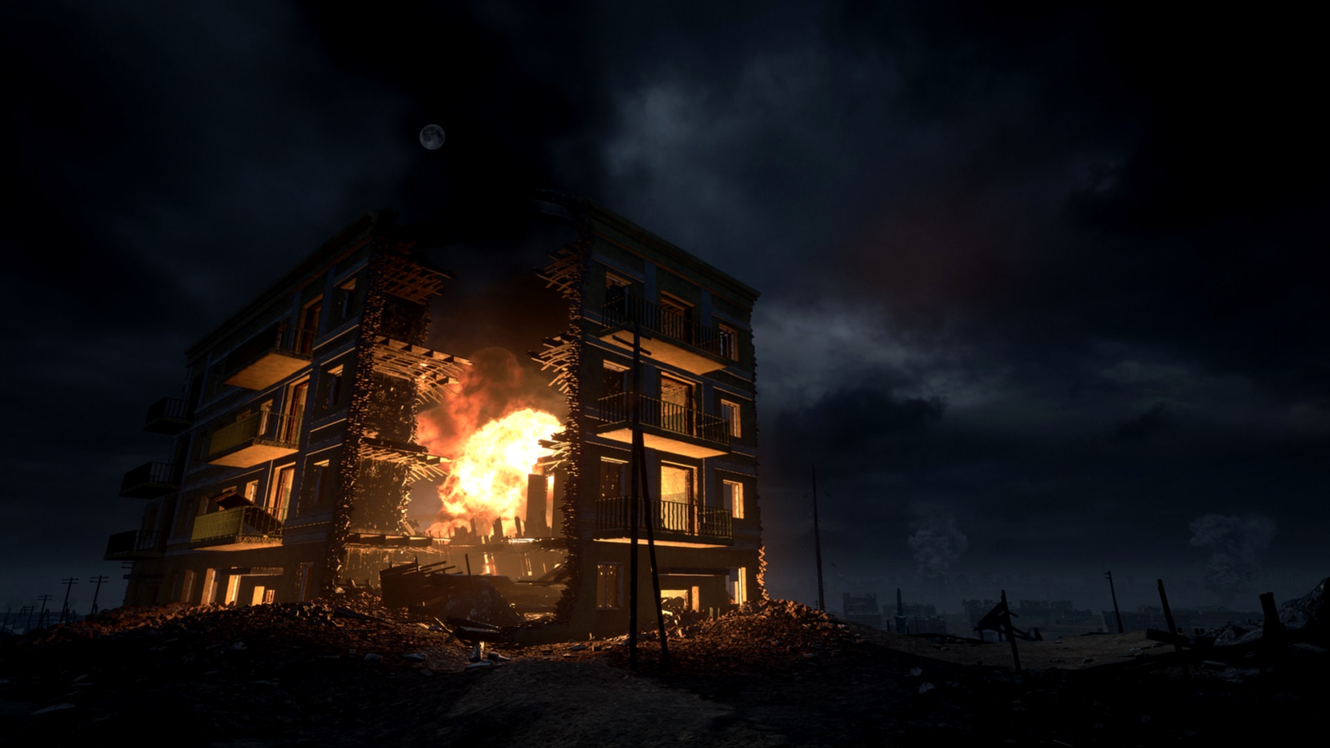 Горящее здание на карте Сталинград в Hell Let Loose.