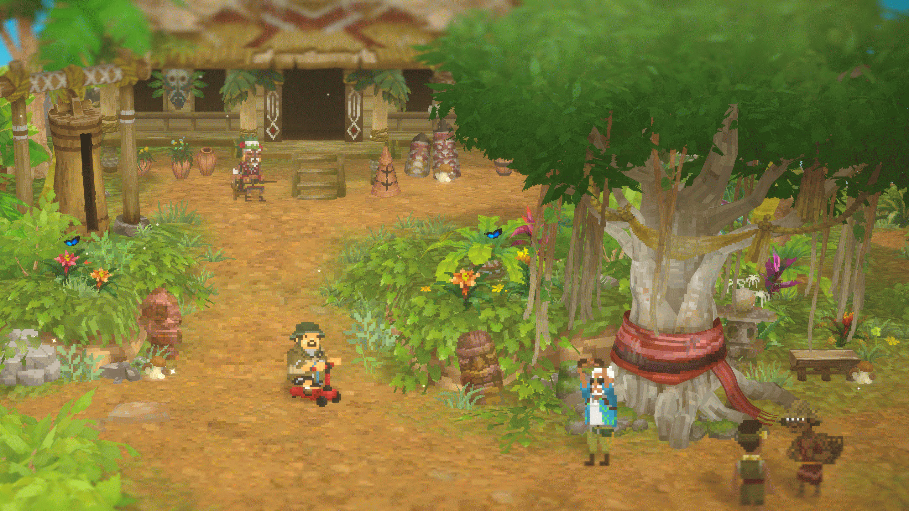 Dave the Diver едет на скутере по деревне