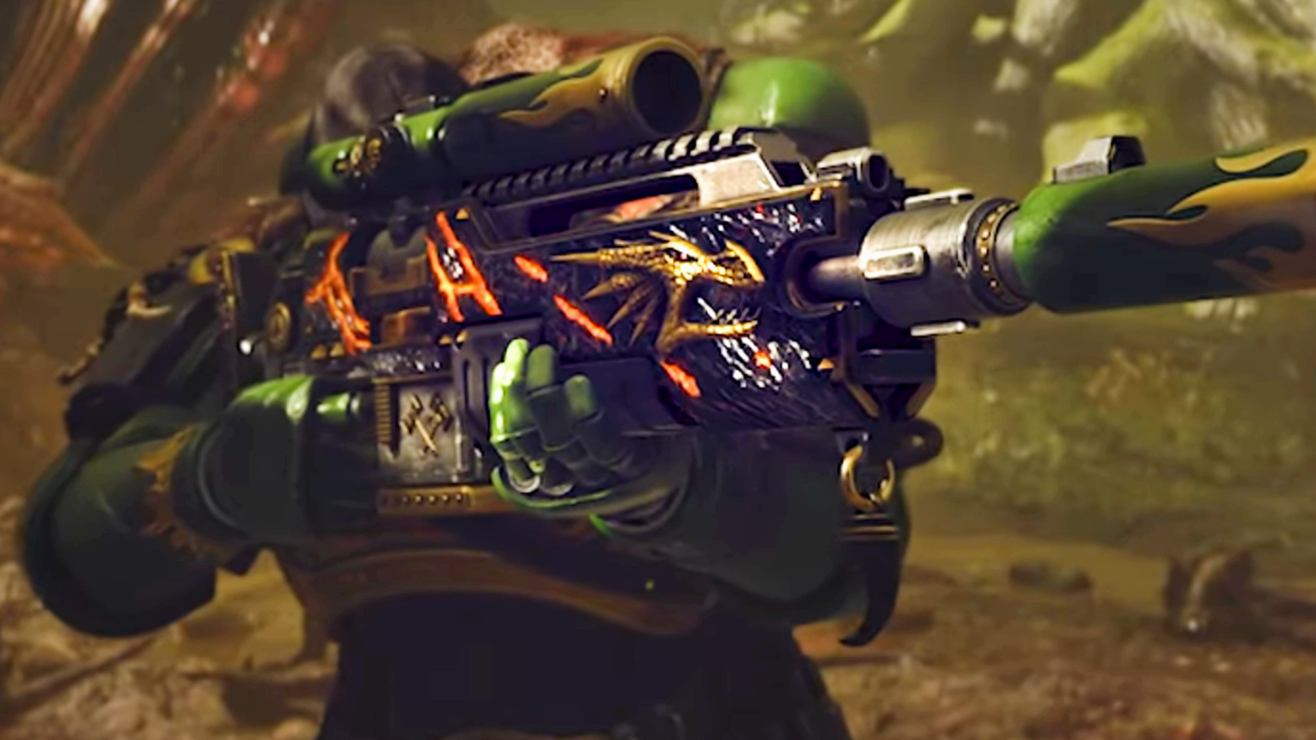 Warhammer 40k Space Marine 2 патч 10.2 — снайпер в зелёном и золотом.