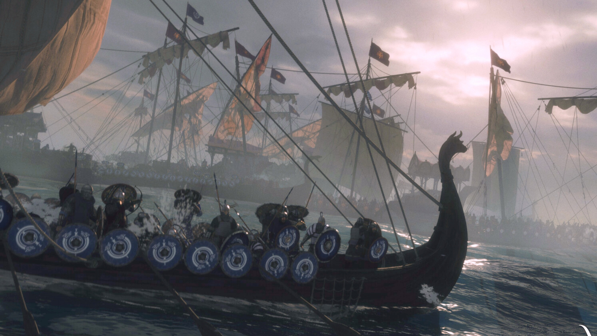 Mount and Blade 2: Битва старинных парусных кораблей с поднятыми парусами