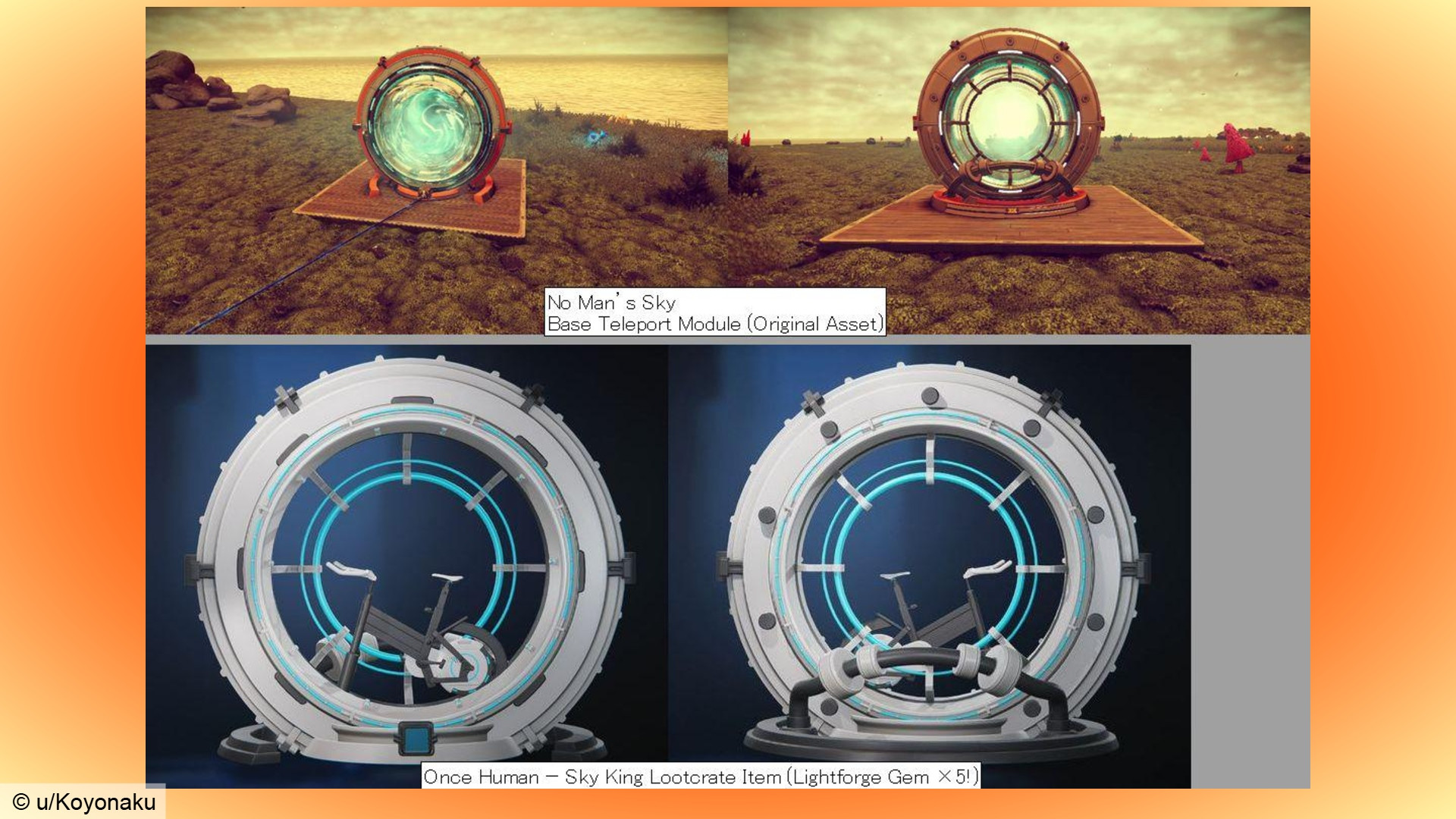 Сравнение велотренажёра Once Human и телепорта базы из No Man's Sky