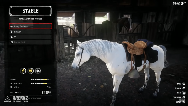 Характеристики белой арабской лошади в Red Dead Redemption 2