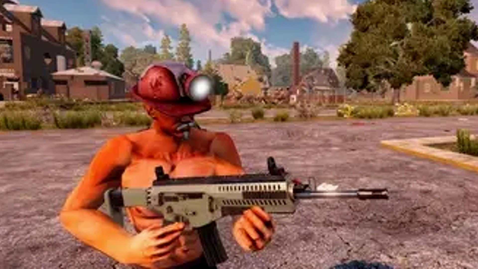 Персонаж держит оружие, доступное в игре благодаря одному из лучших модов для 7 Days to Die: Firearms Expansion.