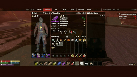 Мод SteelUI для 7 Days to Die: дополнительные полоски характеристик и более тёмный интерфейс.