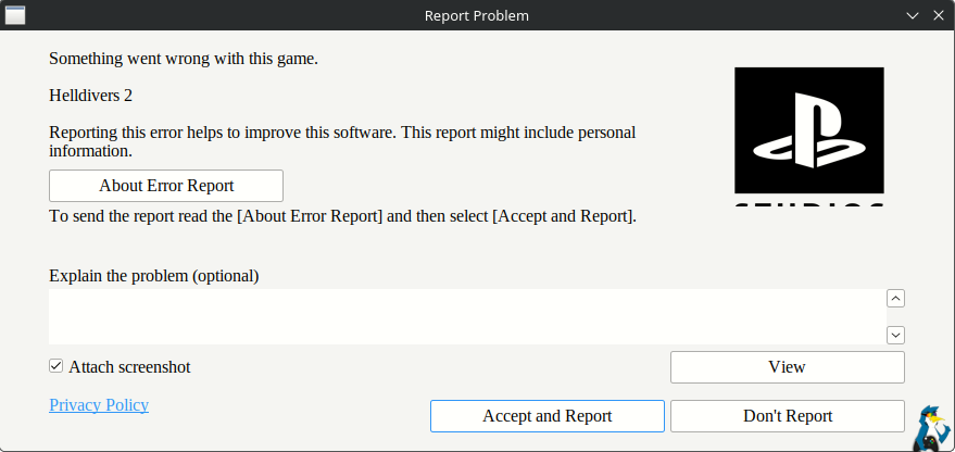 Сообщение об ошибке при запуске HELLDIVERS™ 2 на Linux