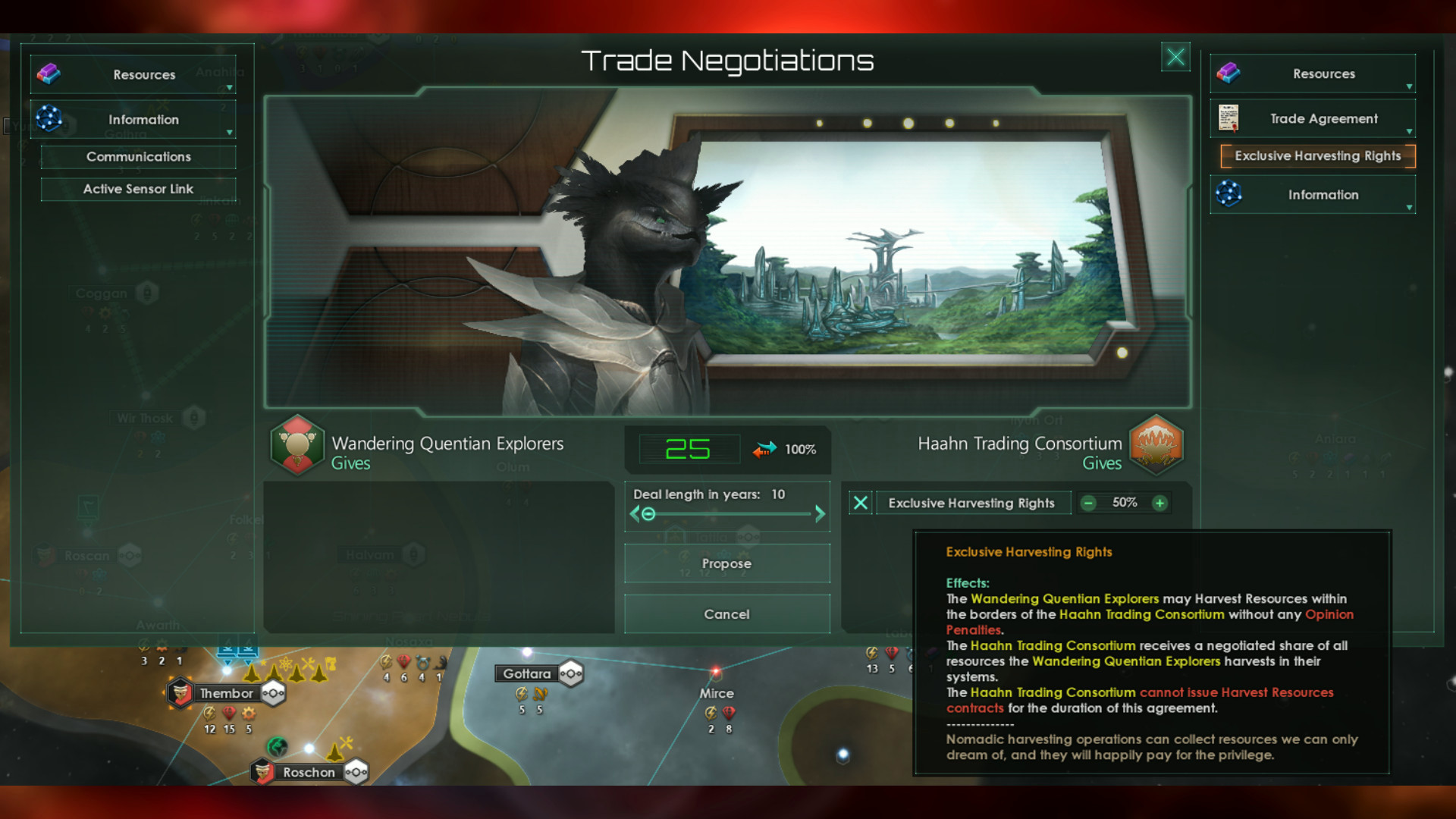 Stellaris Summer Experiments 2026 – права на добычу ресурсов в торговых переговорах кочевников.