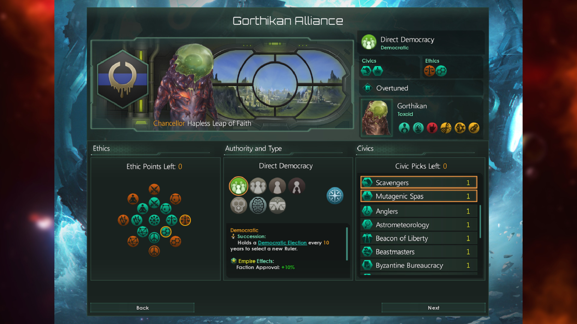 Stellaris Summer Experiments 2026 – переработанный экран создания империи.